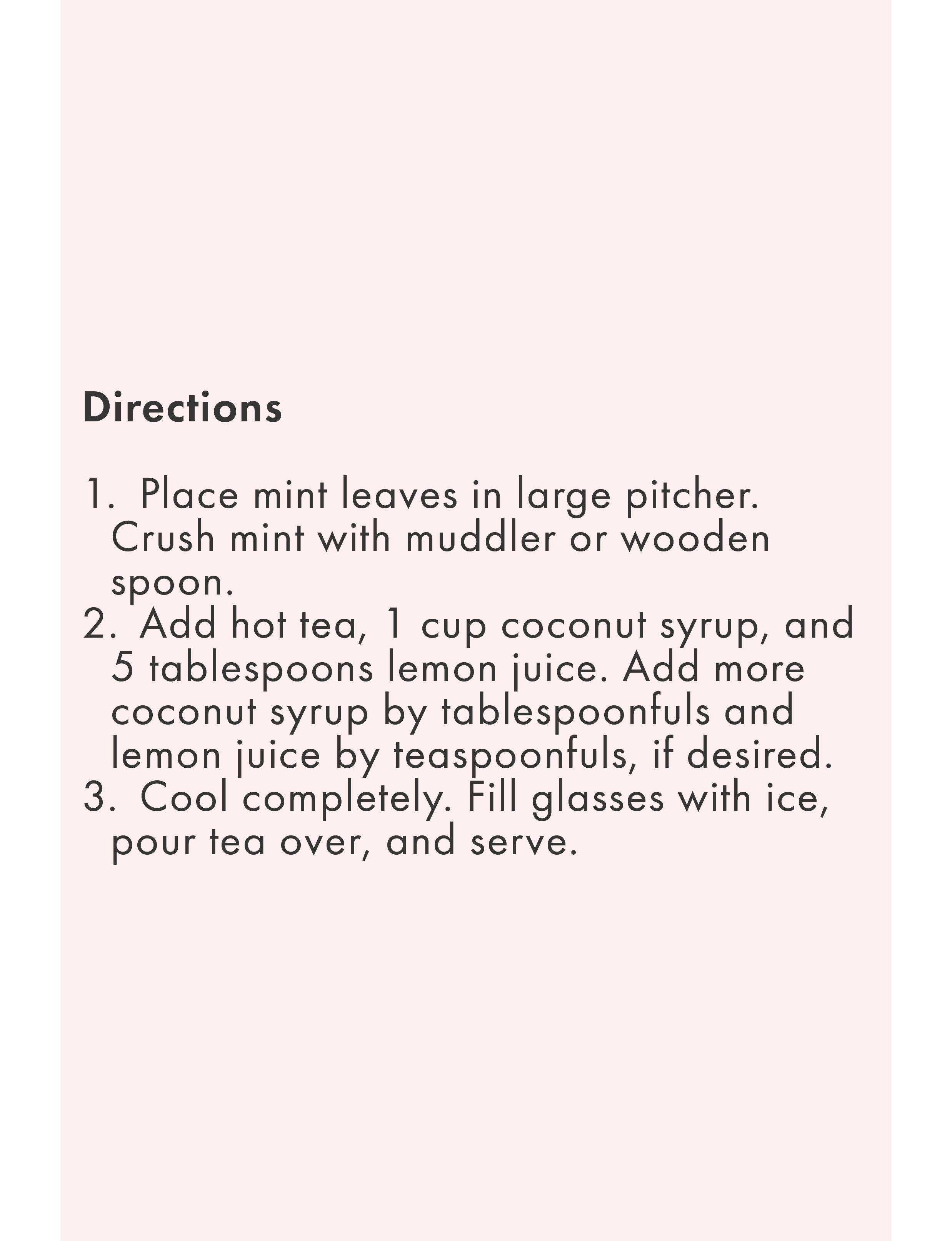Recipe directions for coconut mint iced tea