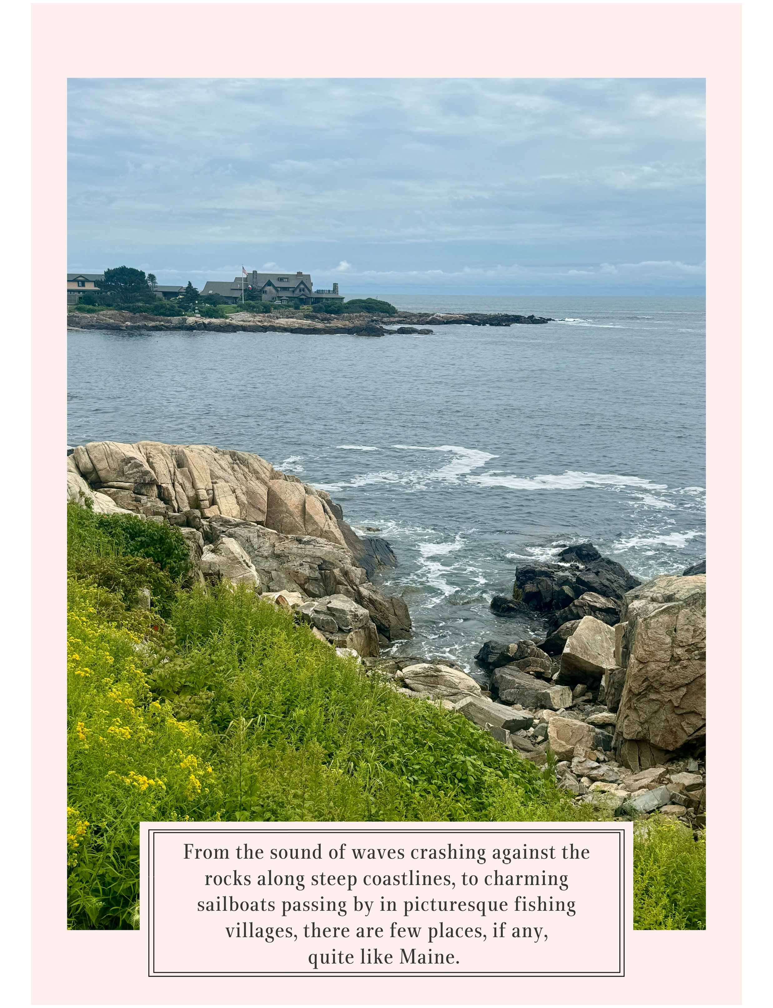 Crashing waves against steep coastline in Maine
