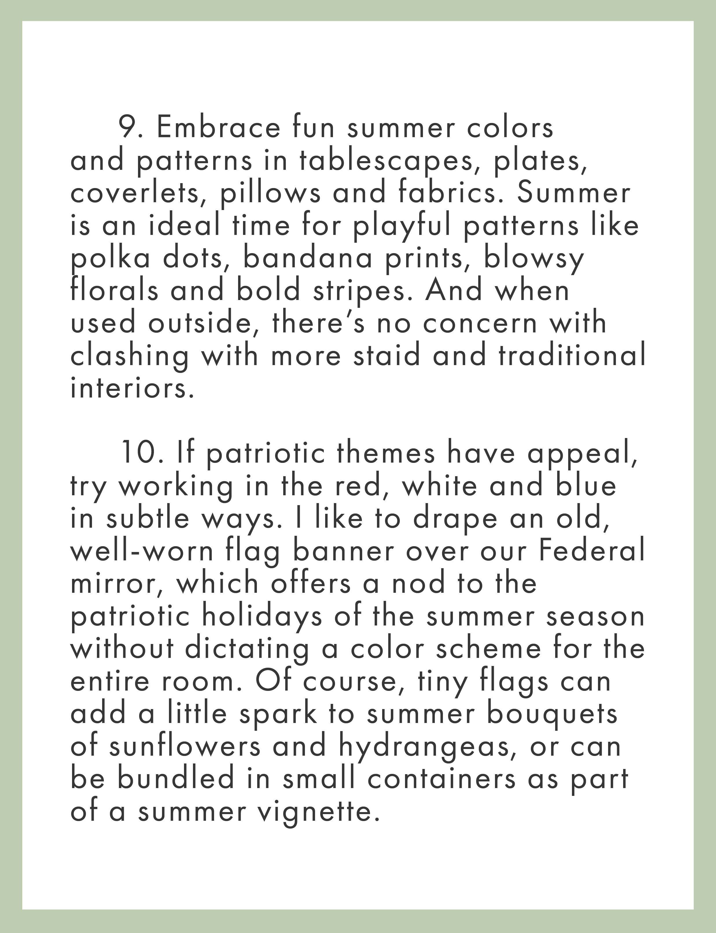 summer decorating tips include embracing fun summer colors and patterns and patriotic themes