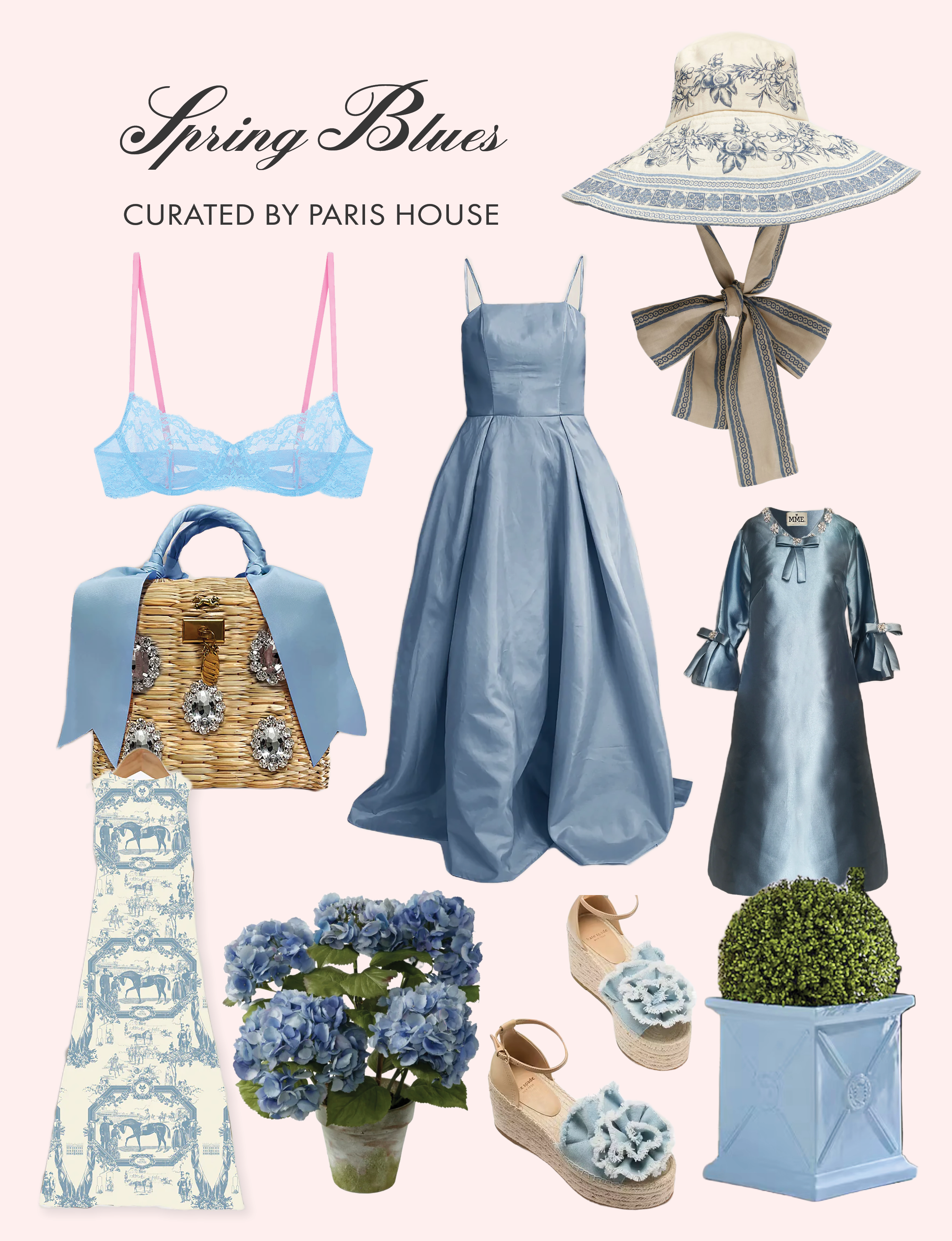 Spring Blues spring fashion clothing accessories in blue, curated by Paris House