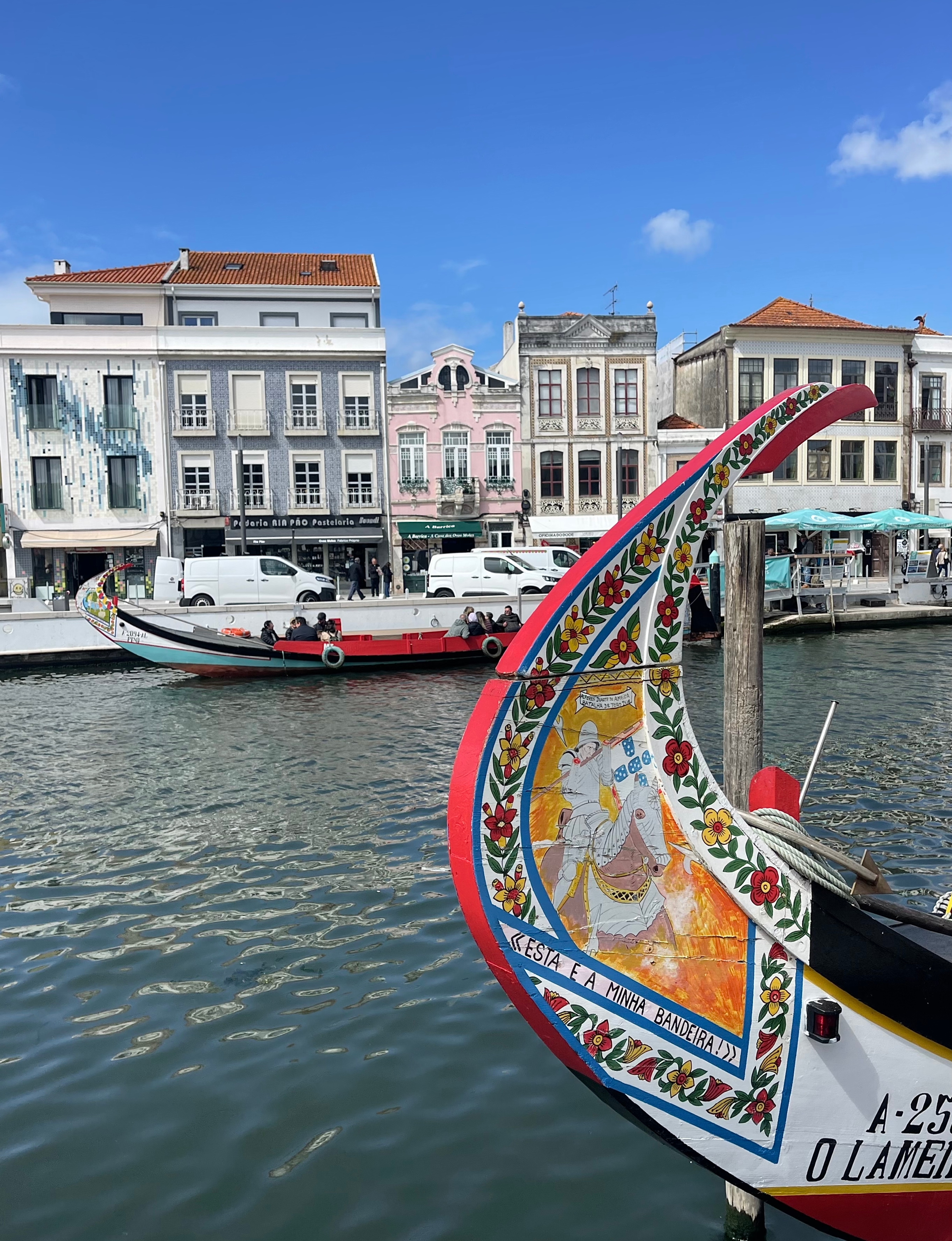 Aveiro Portugal colorful moliceiro boats and vibrant balconies