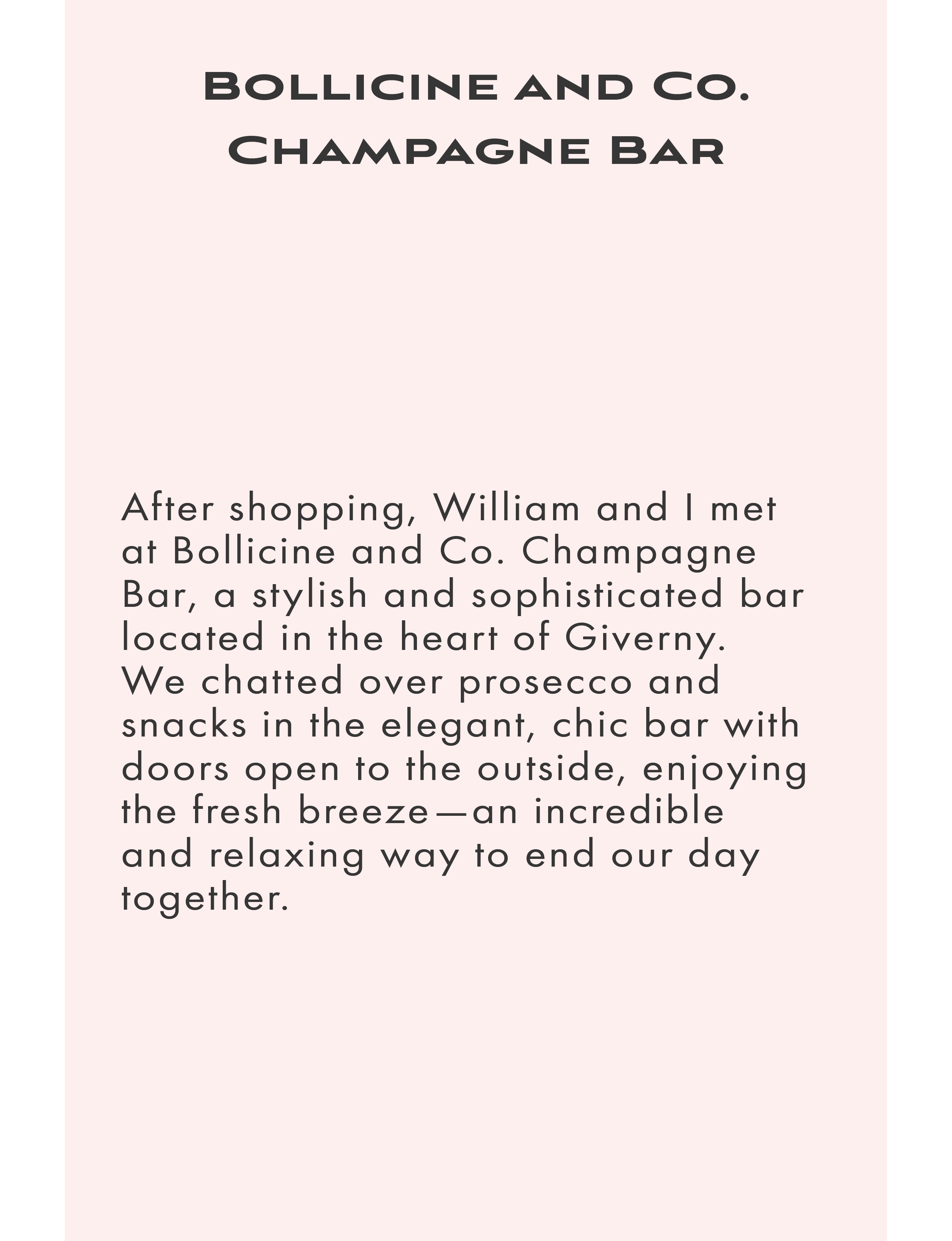 about Bollicine & Co. Champagne Bar an elegant Italian-inspired champagne bar concept located at the McArthurGlen Paris-Giverny designer outlet