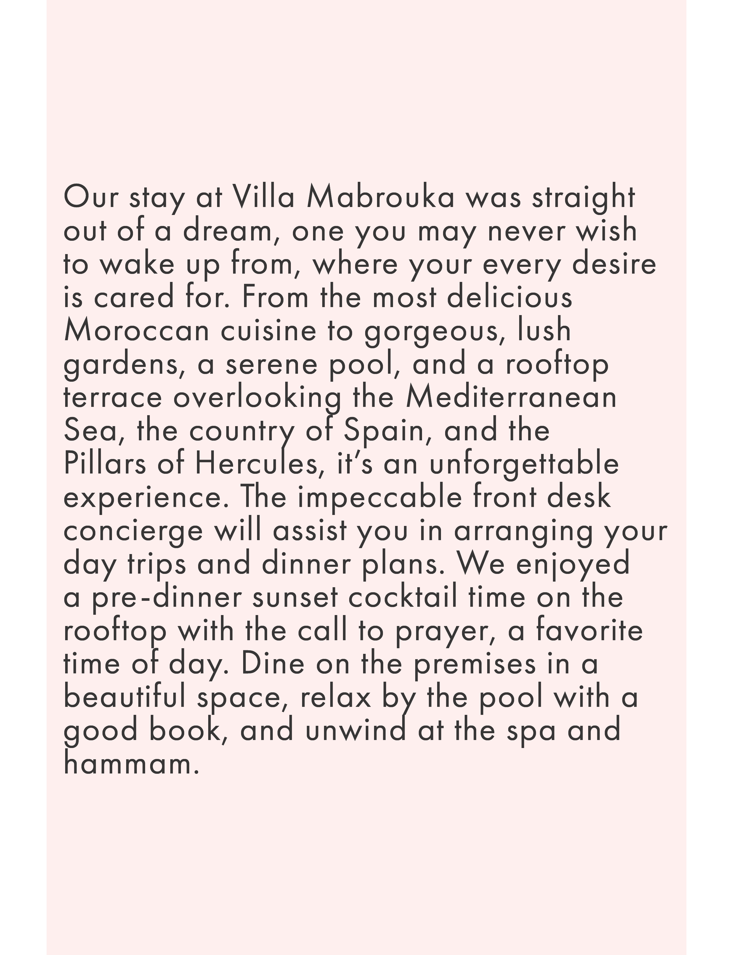 About our stay at Villa Mabrouka