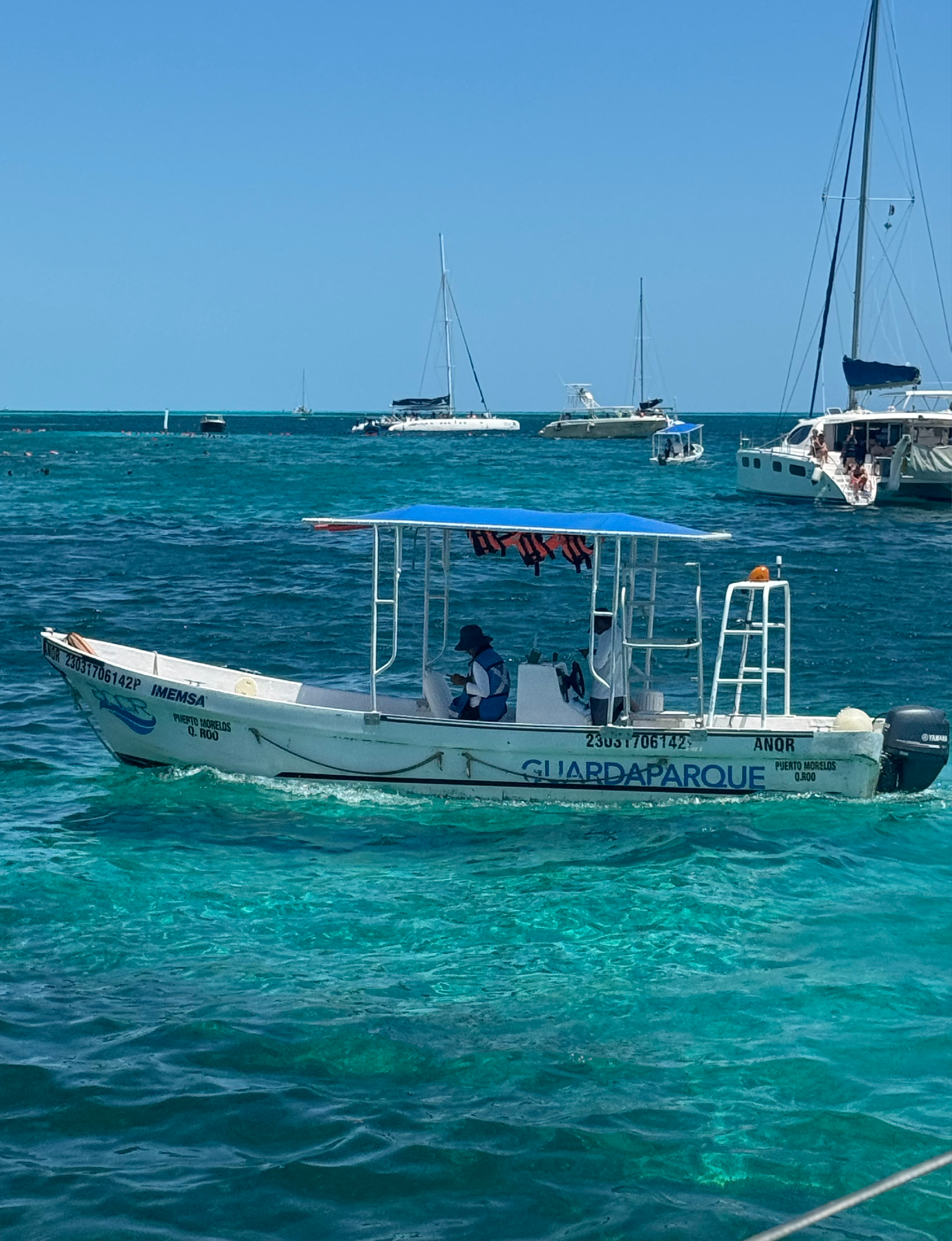 Guardaparque boaton the ocean in Isla Mujeres Mexico