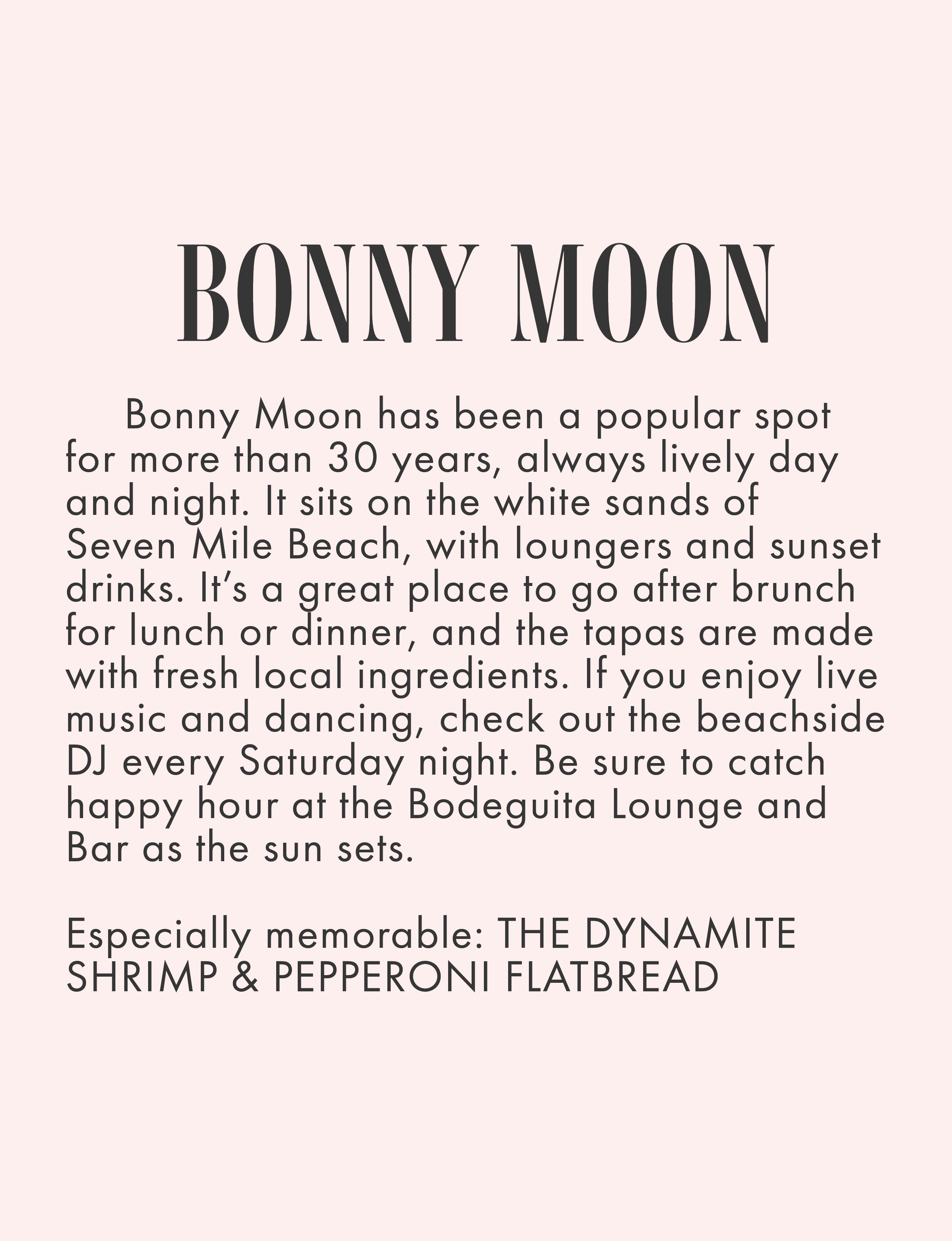 About Bonny Moon restaurant in Seven Mile Beach