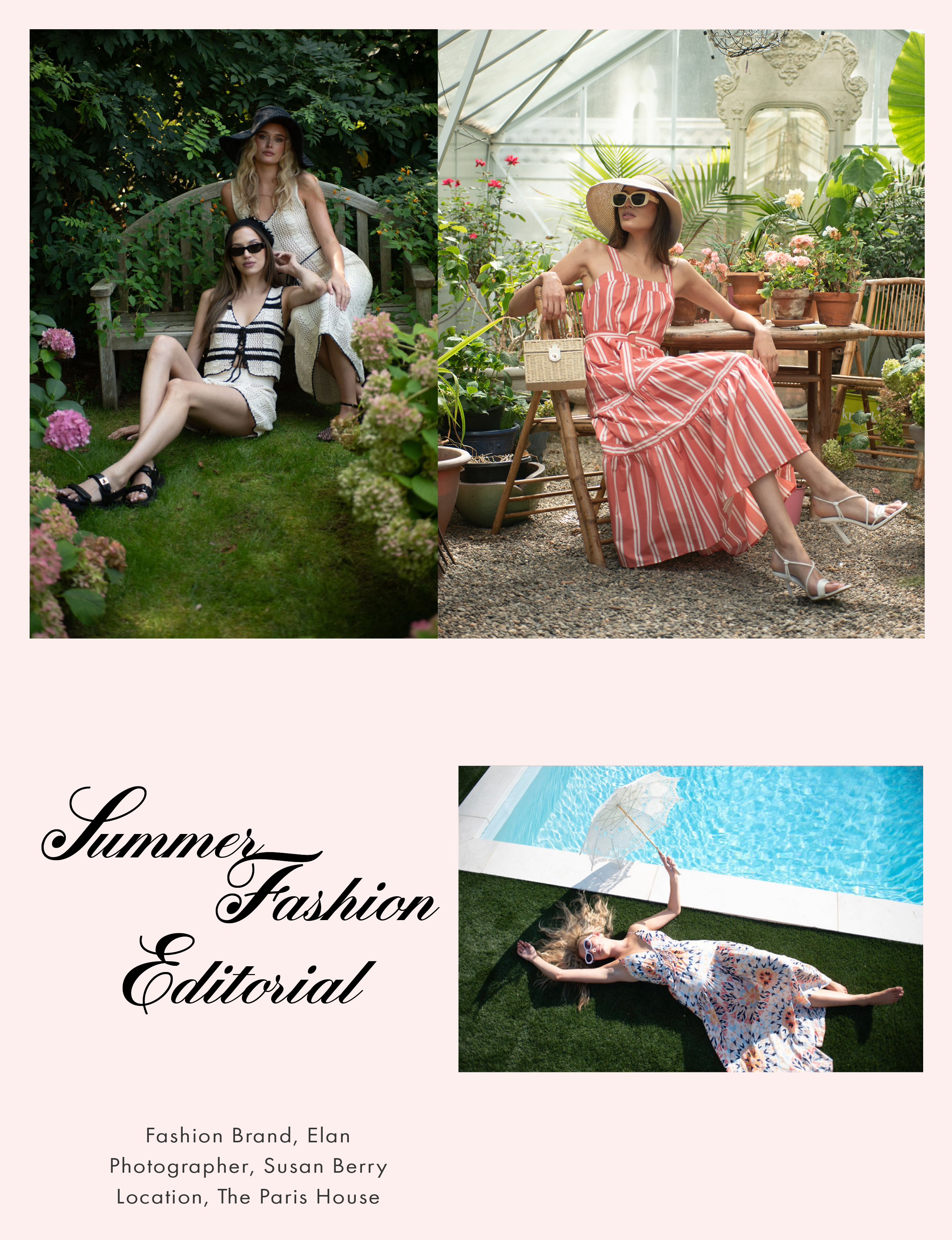 Elan summer fashion editorial photographed at The Paris House gardens in Long Valley New Jersey