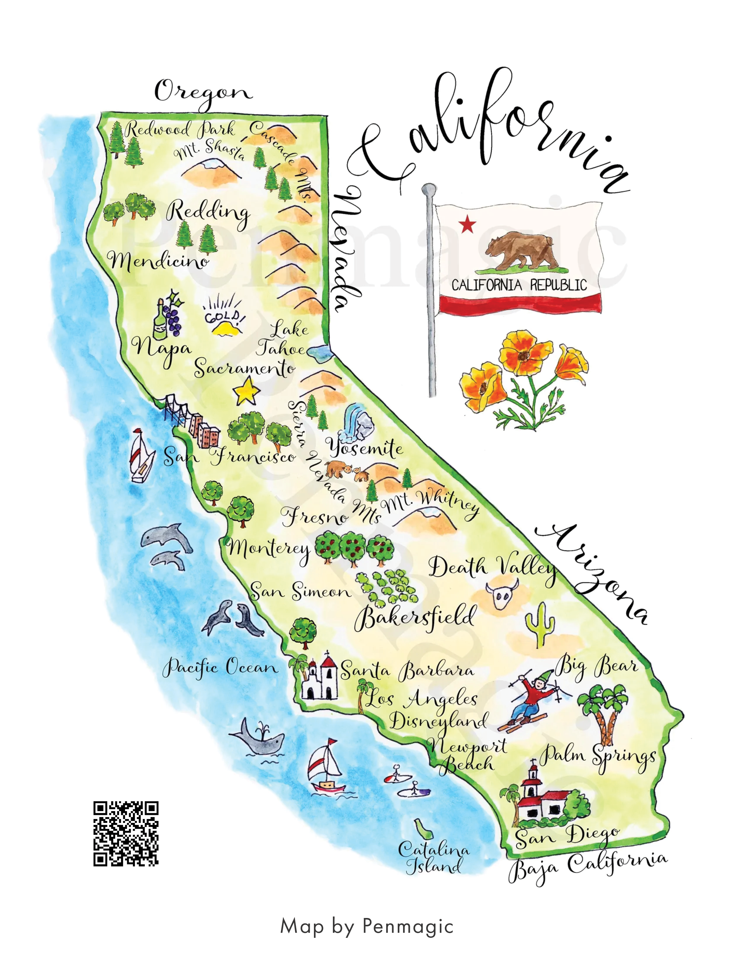 Map of California by Penmagic on Etsy