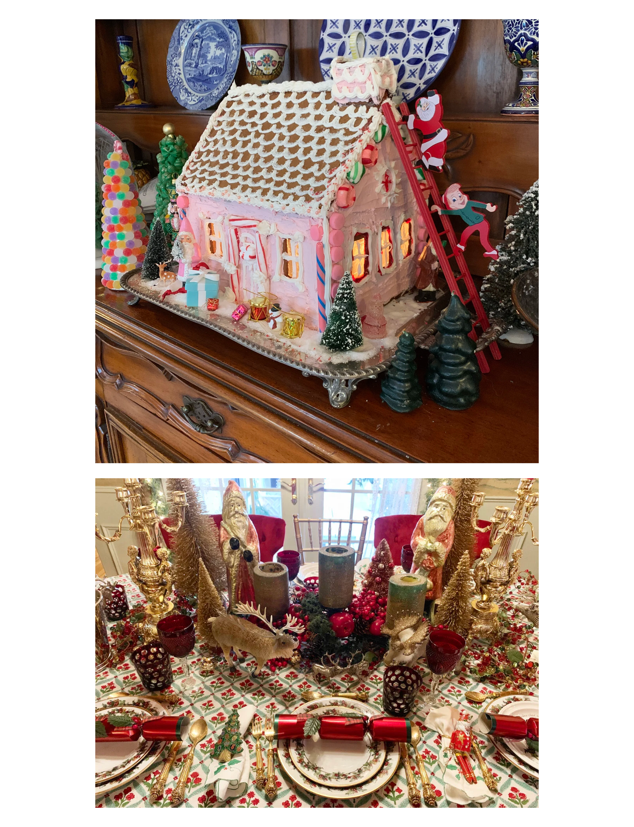 Gingerbread house and Christmas table setting