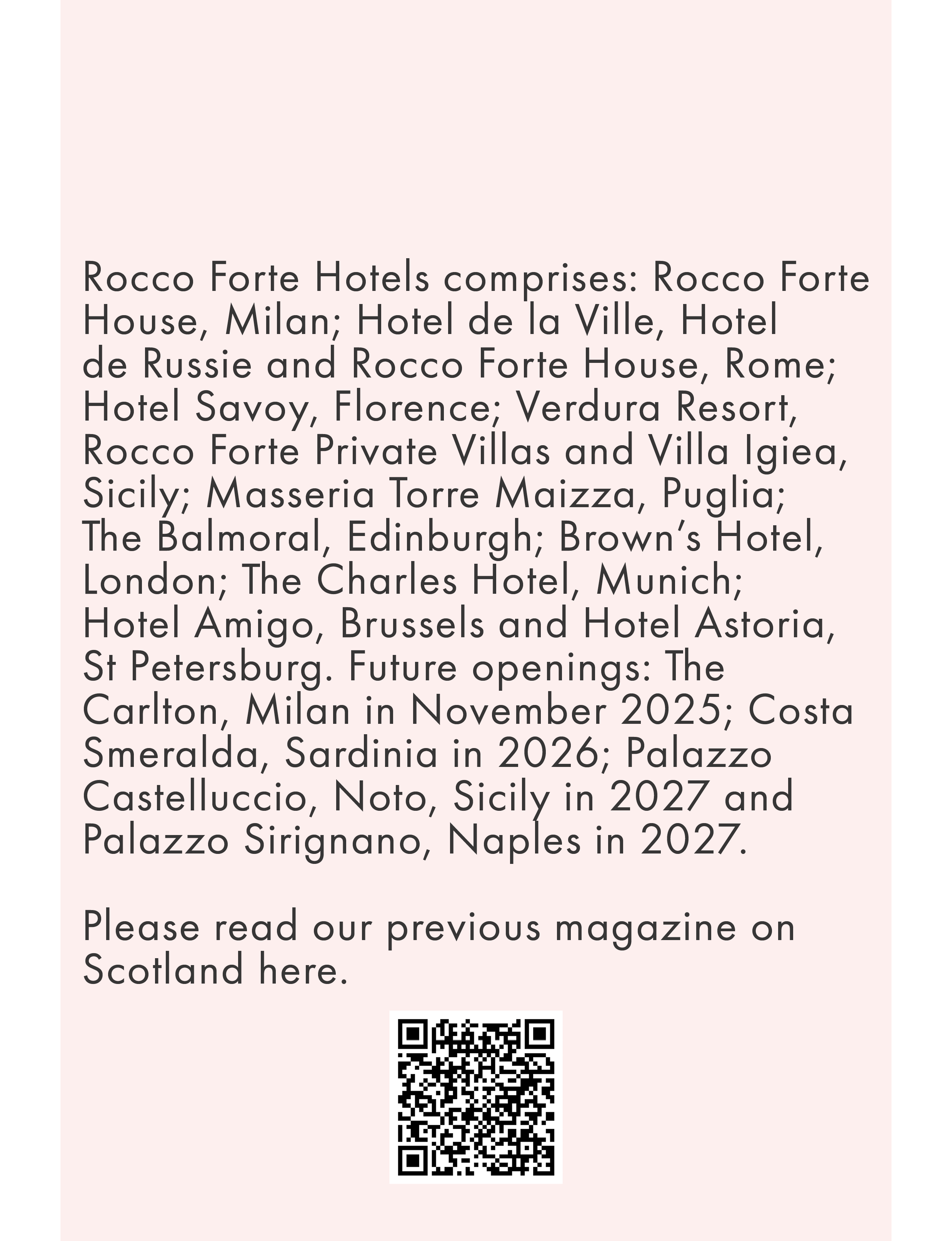 About Rocco Forte Hotels around the world