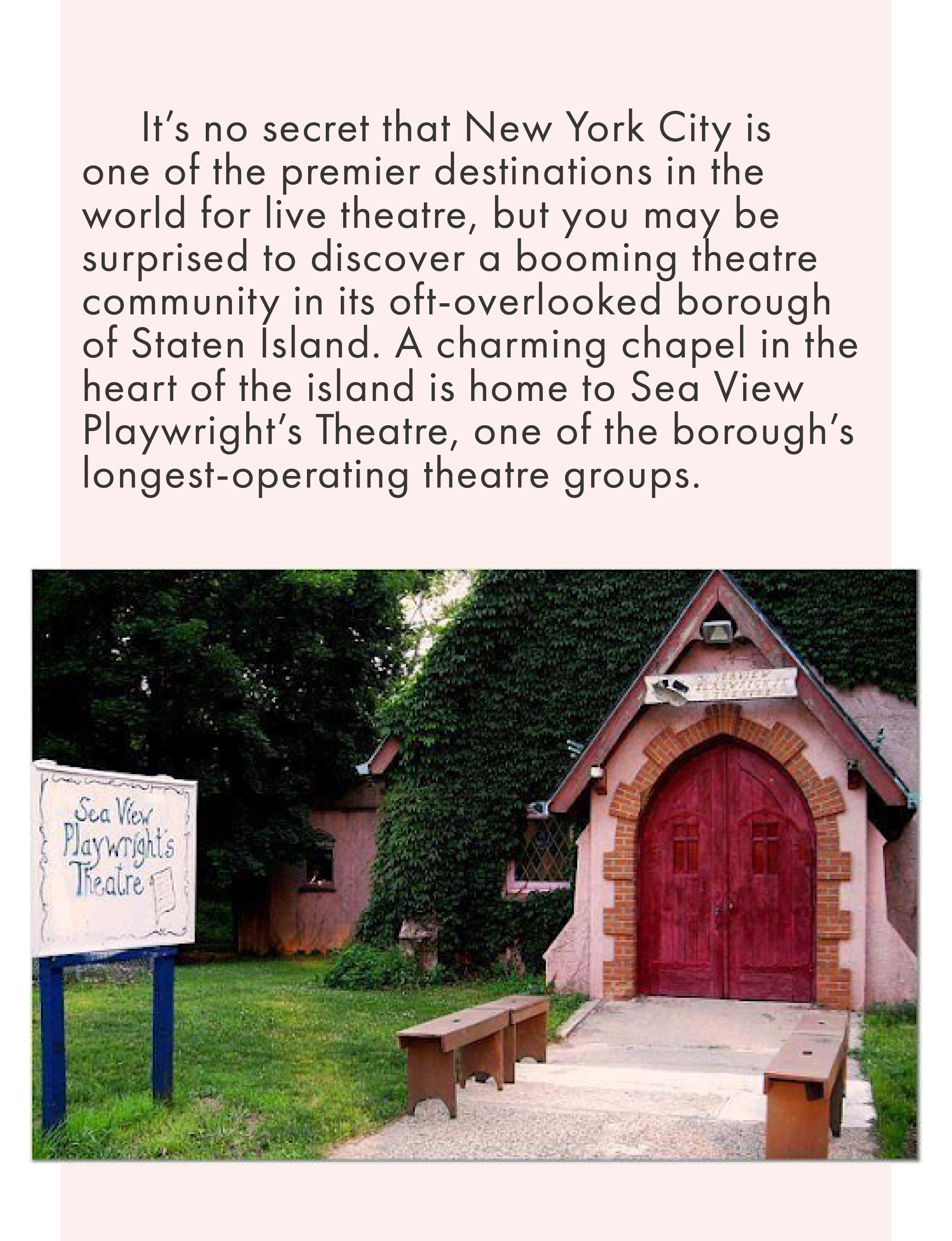 About Sea View Playwright's Theatre in Staten Island, New York