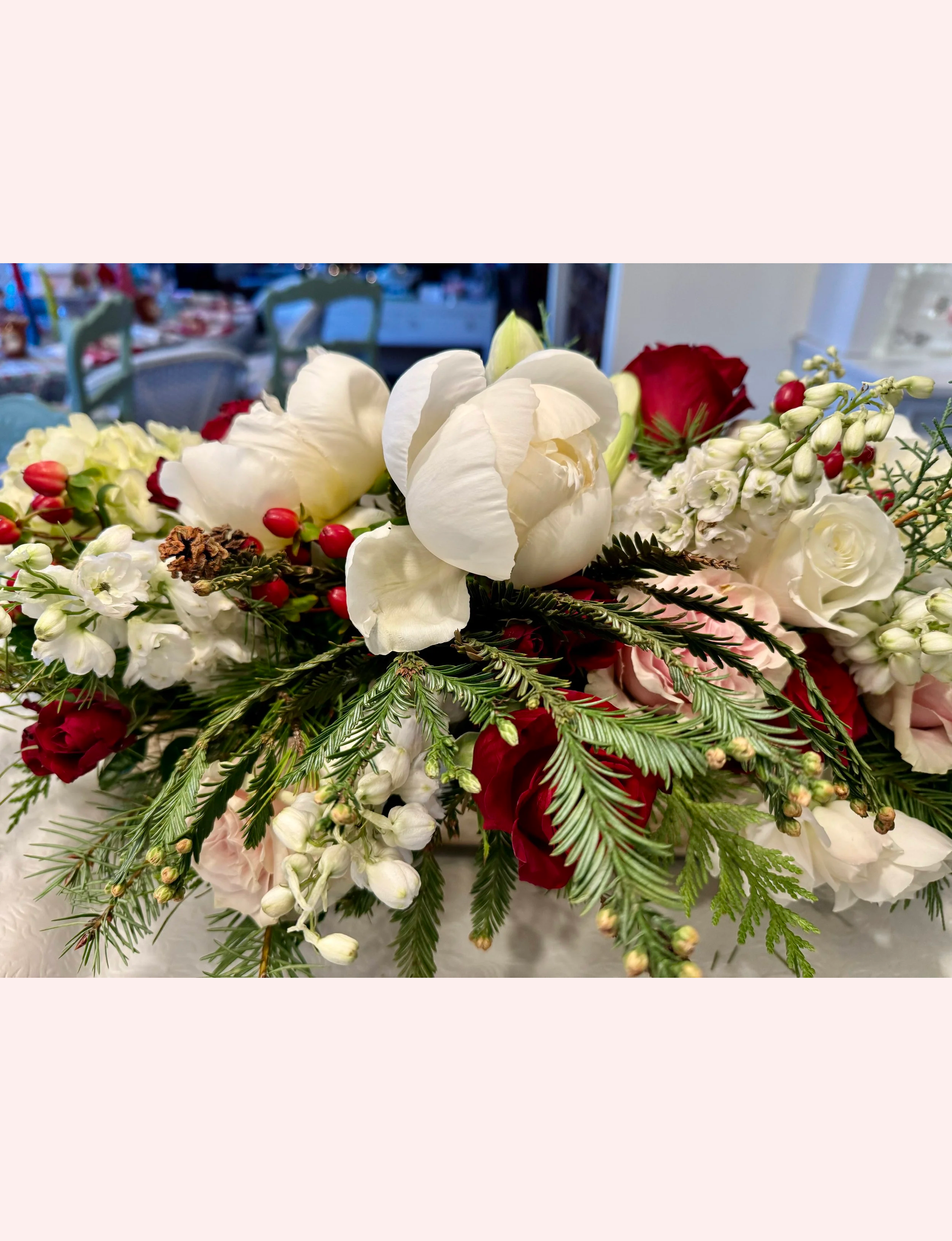 Christmas winter flowers centerpiece