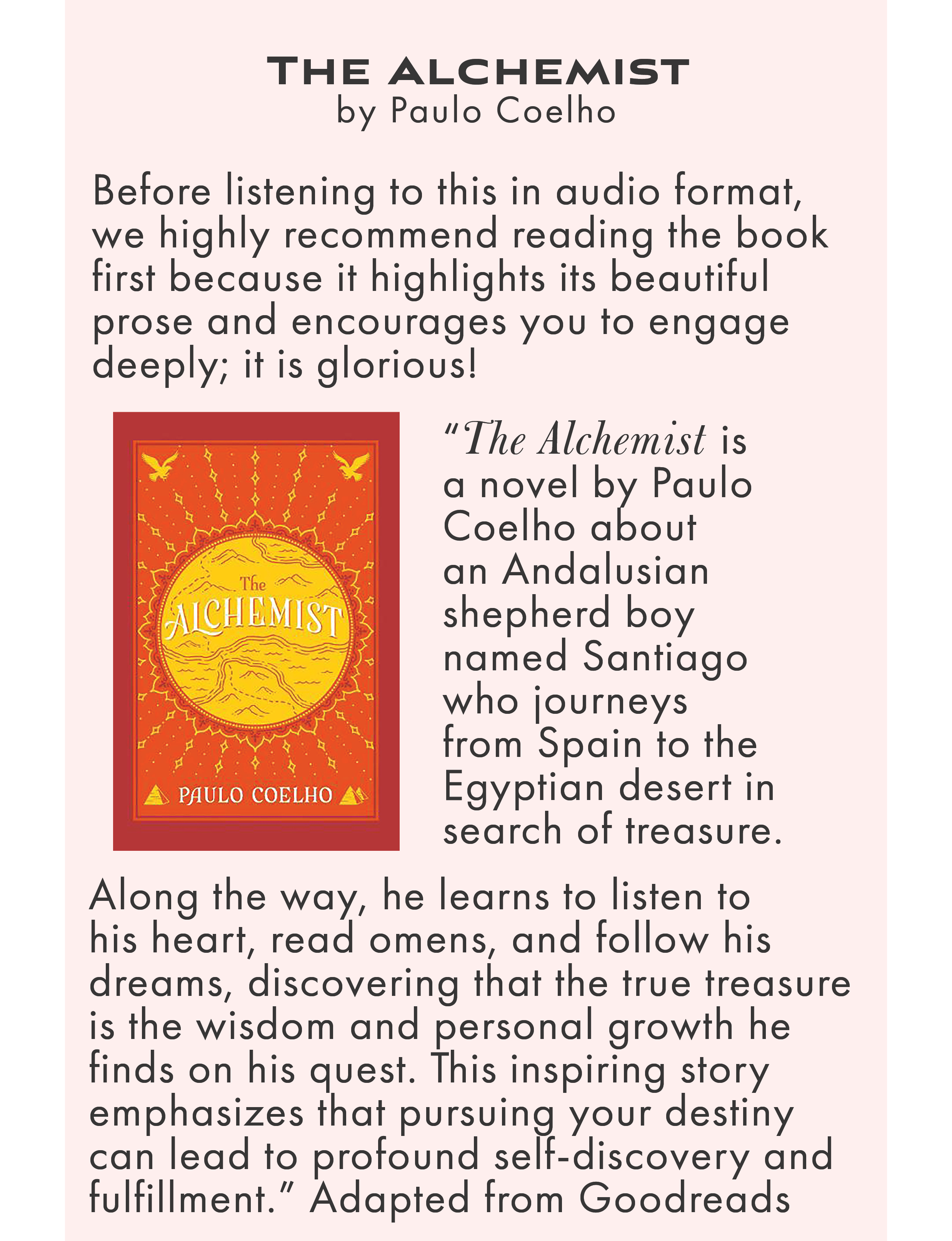 A review of the novel The Alchemist by Paulo Coelho