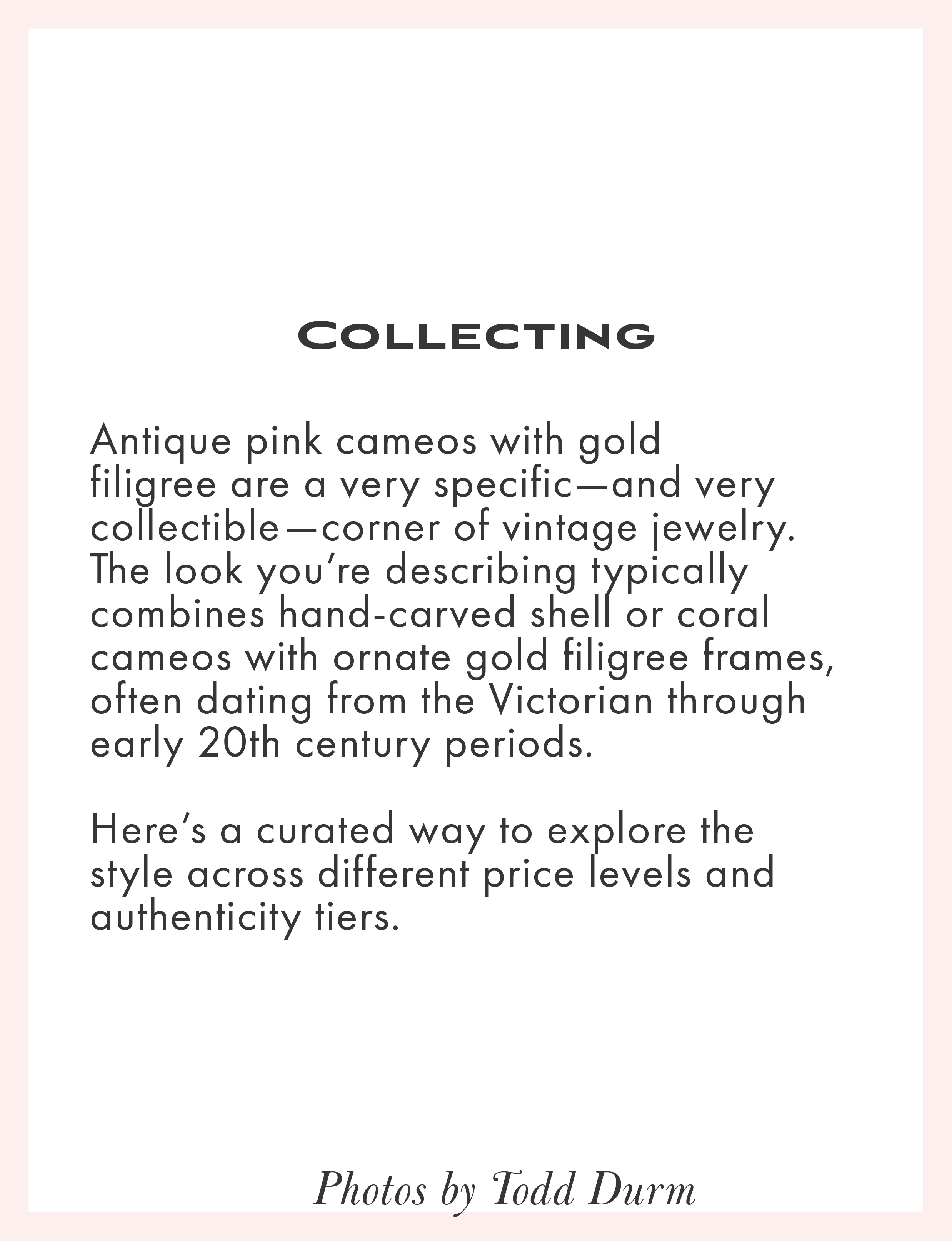 COLLECTING Antique pink cameos with gold filigree
