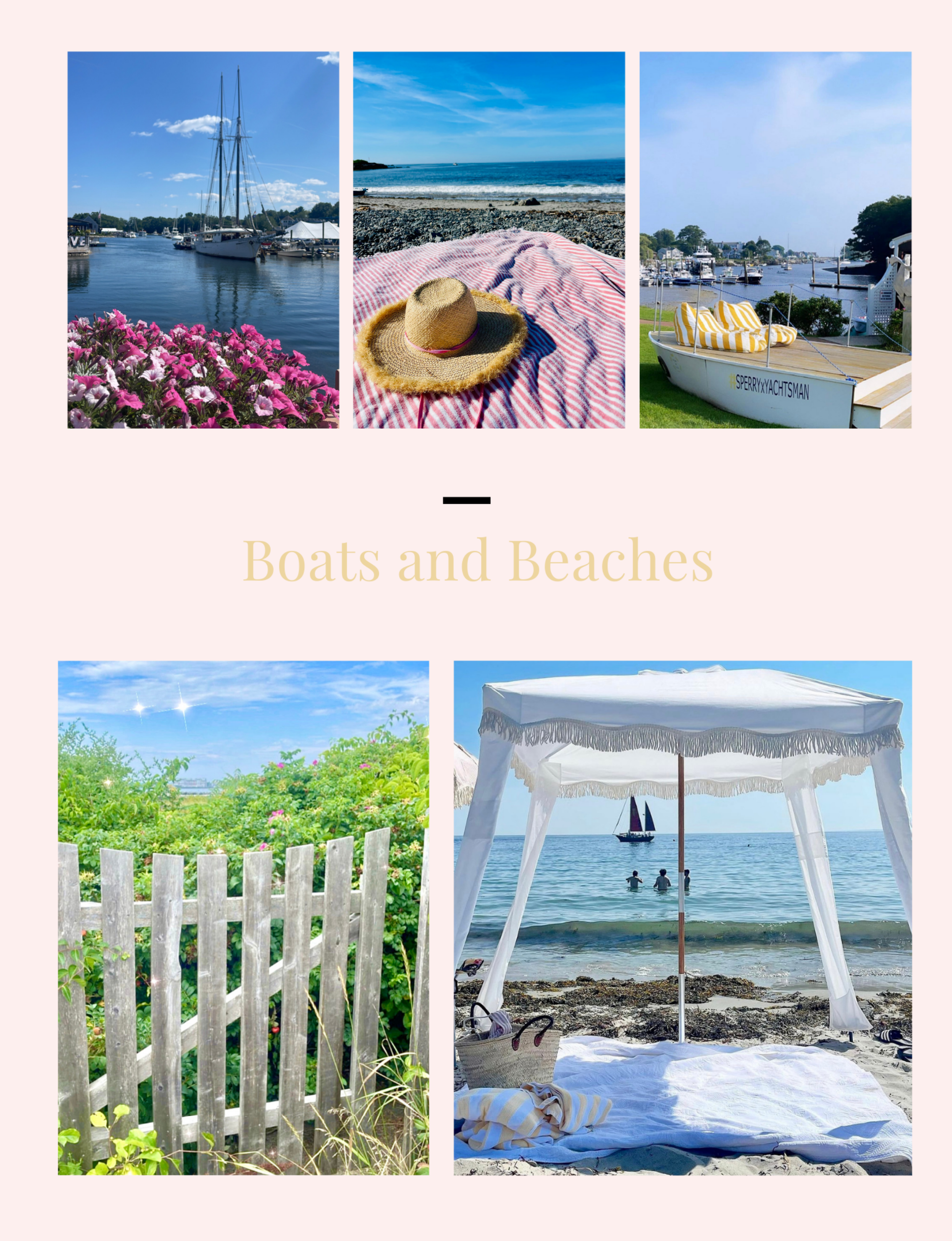 Collage of boats and beaches in Maine