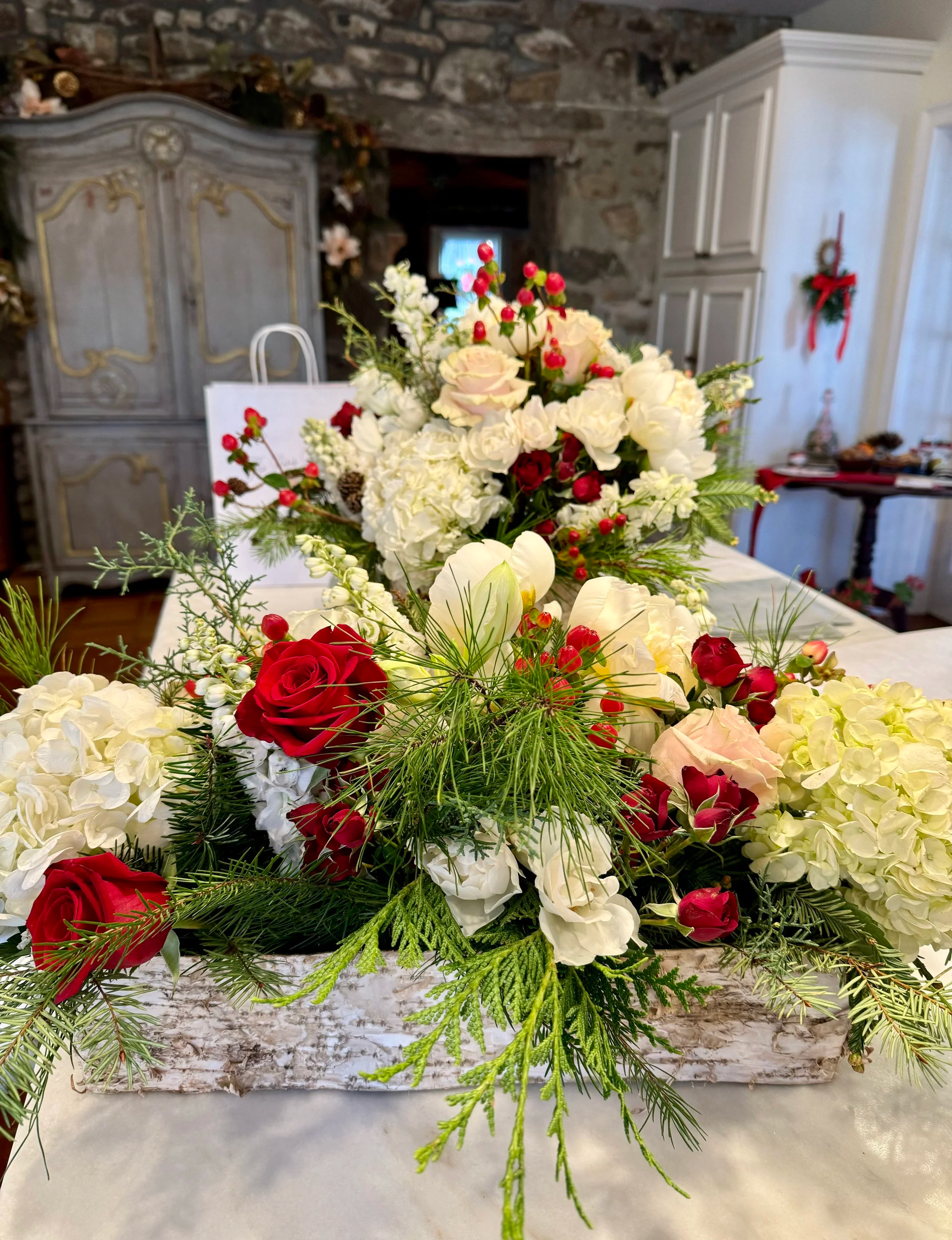 Christmas winter flowers centerpiece