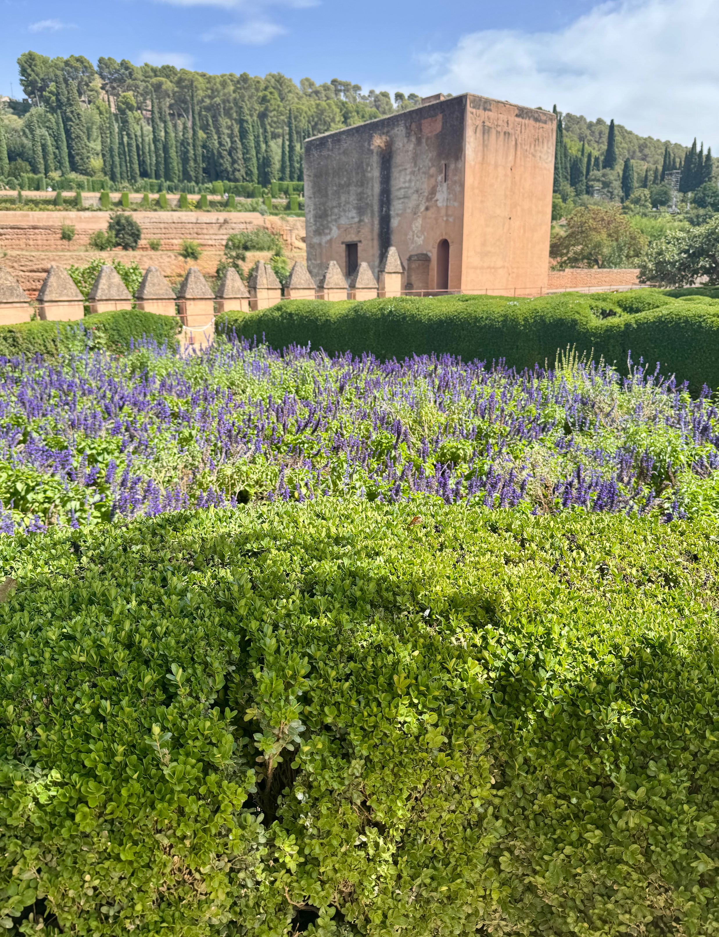 Beautiful view gardens architecture of the Alhambra in Granada Spain