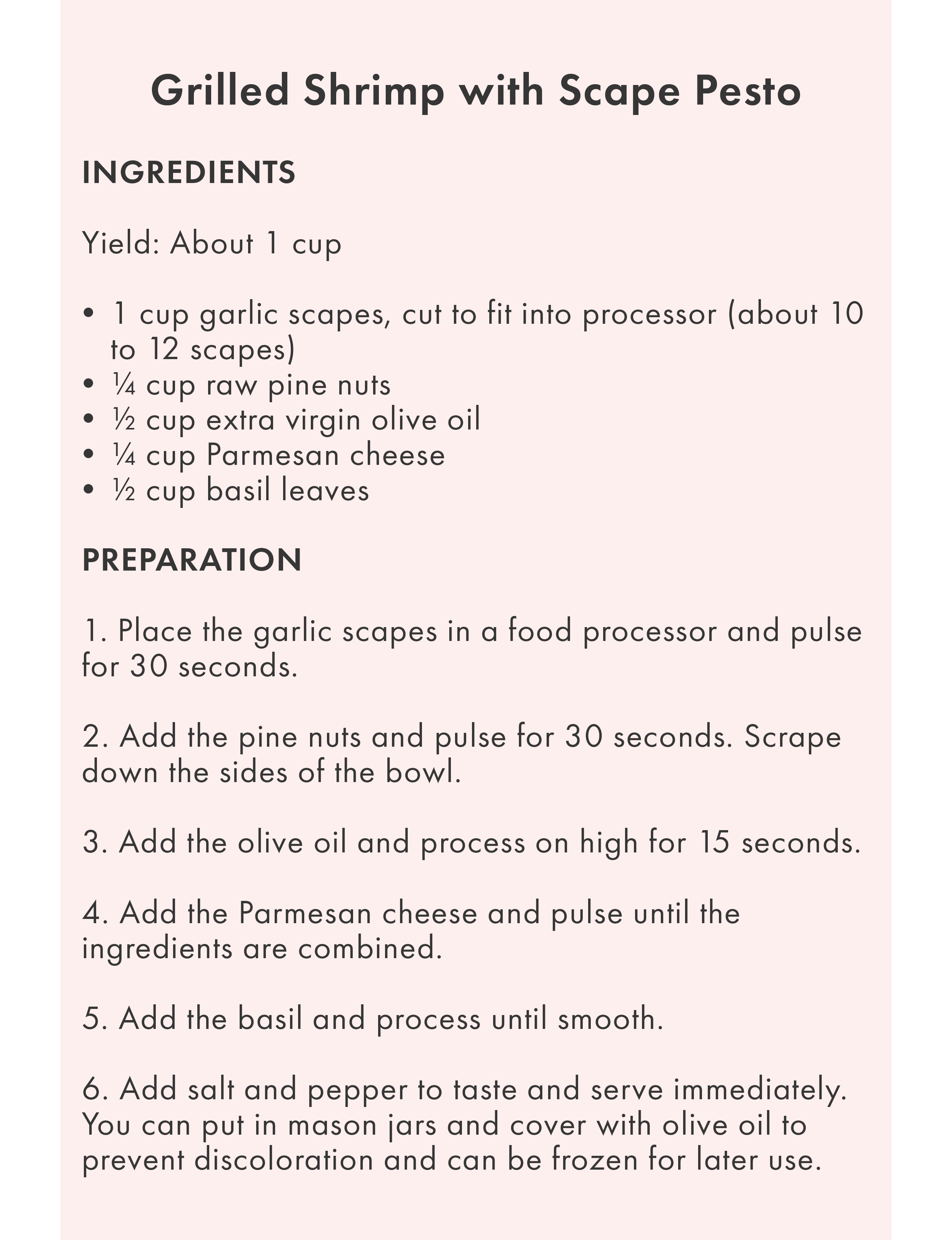 Grilled Shrimp with Scape Pesto recipe ingredients and directions