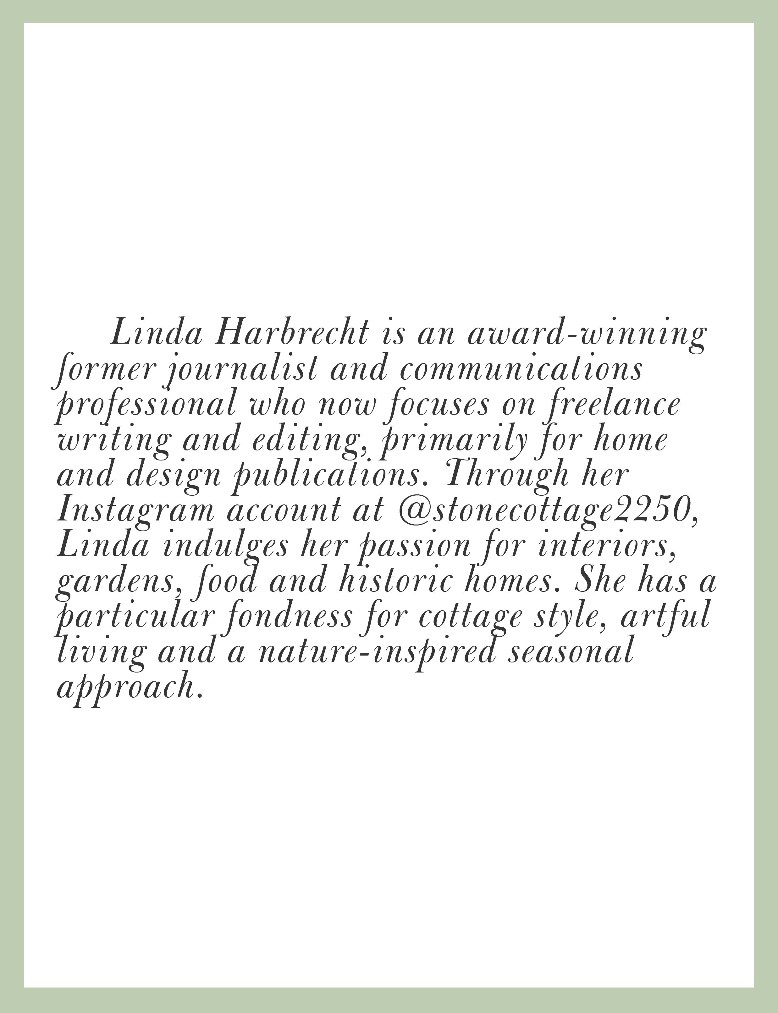 about award-winning former journalist Linda Harbrecht