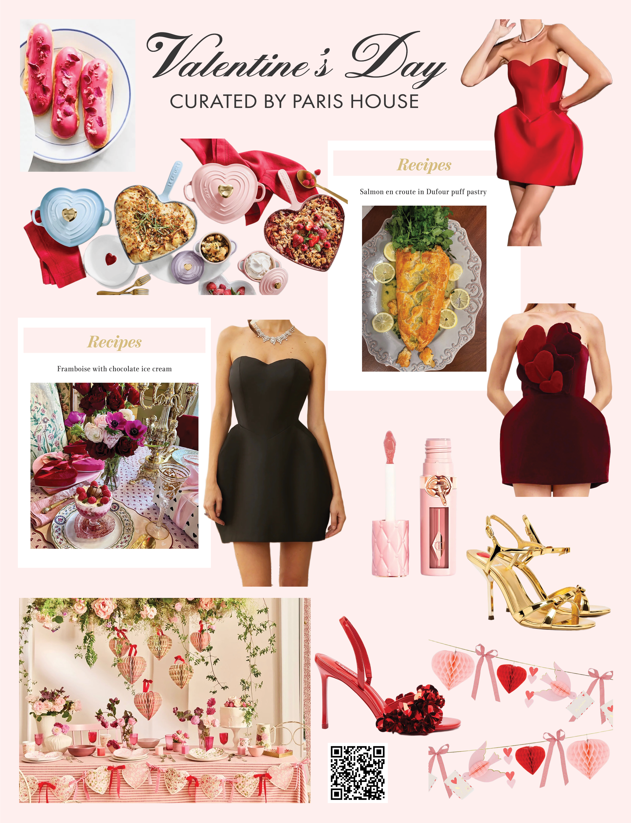 Collage of Valentine's Day fashion clothing and entertaining