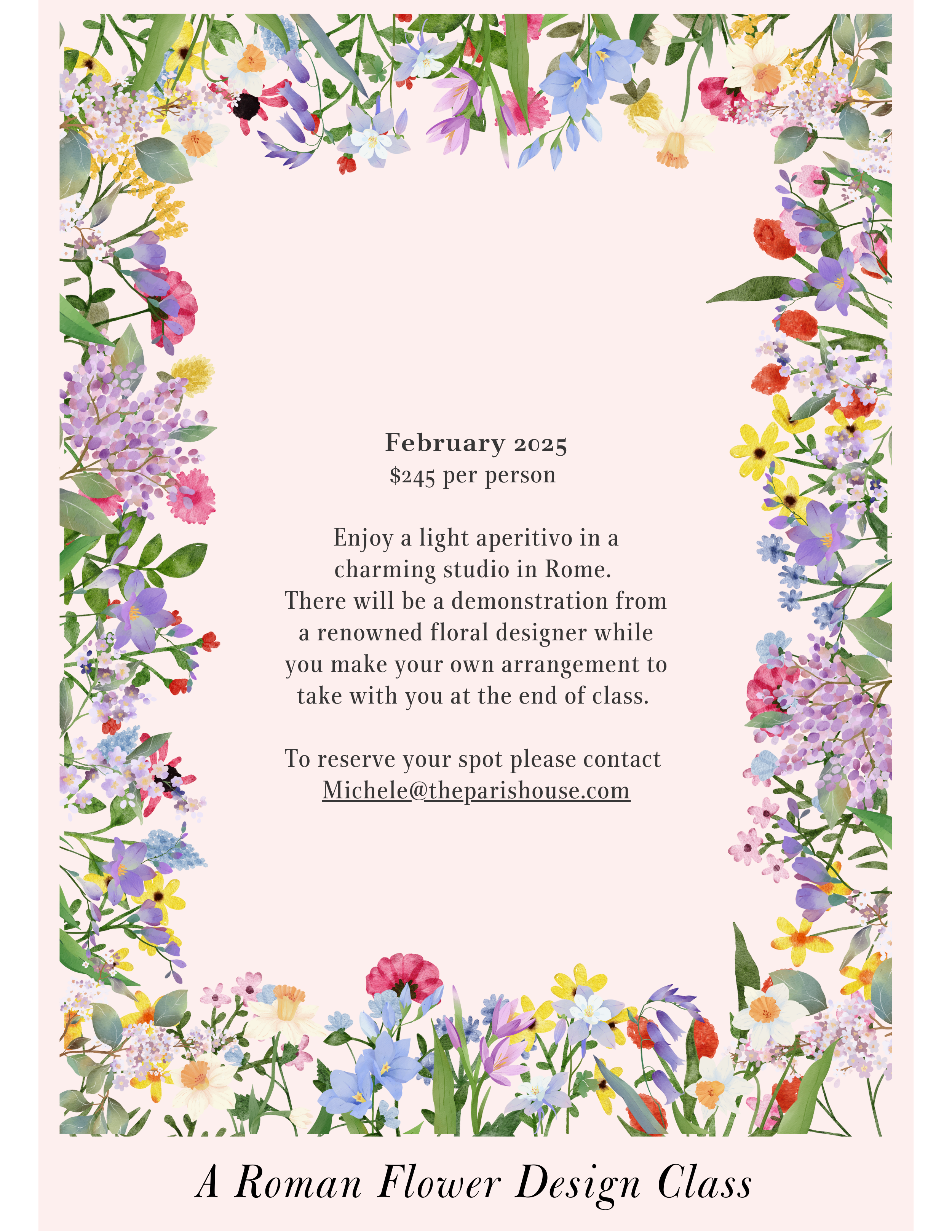 Private floral design class in Rome Italy — The Paris House