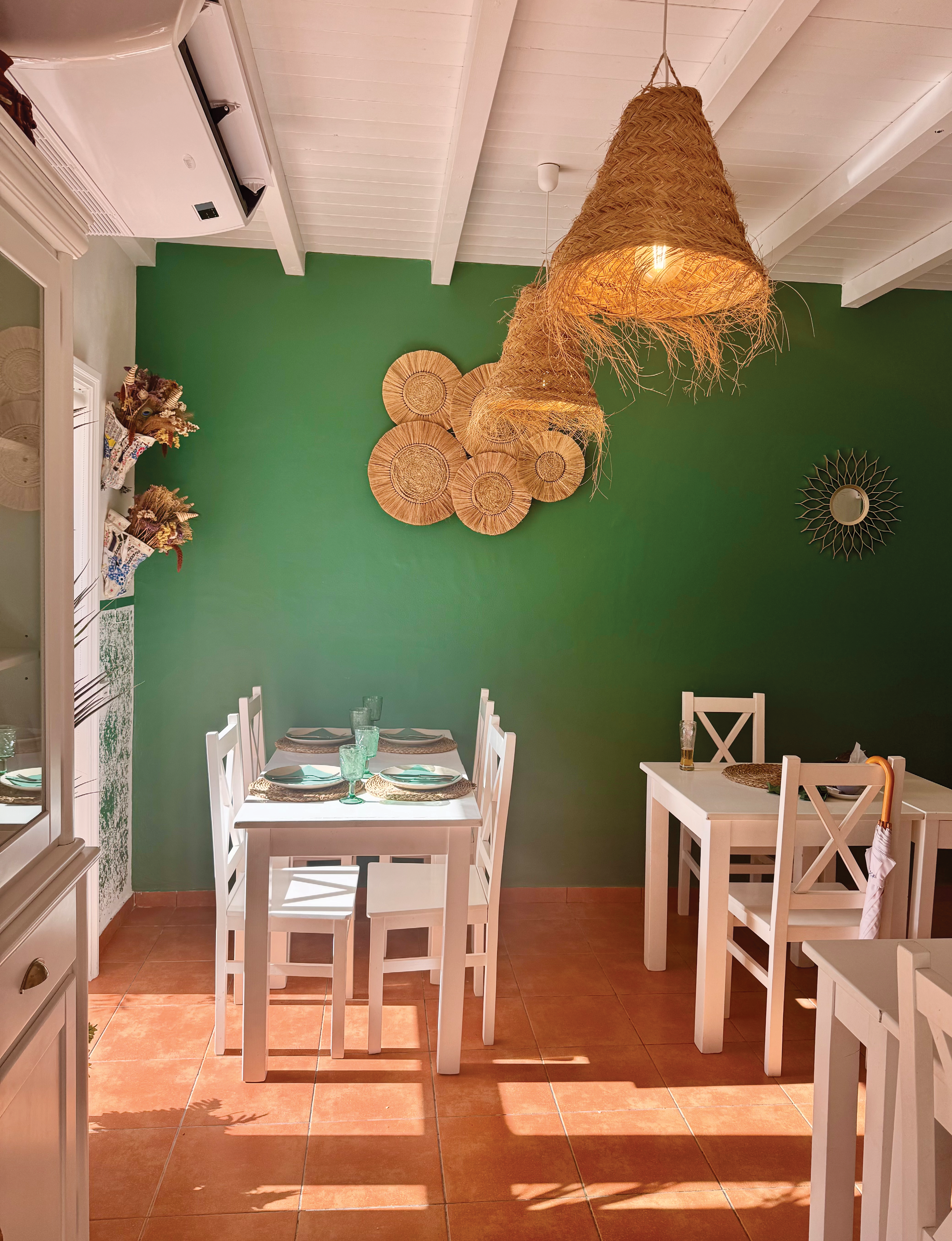 Melides Portugal restaurant with green interior