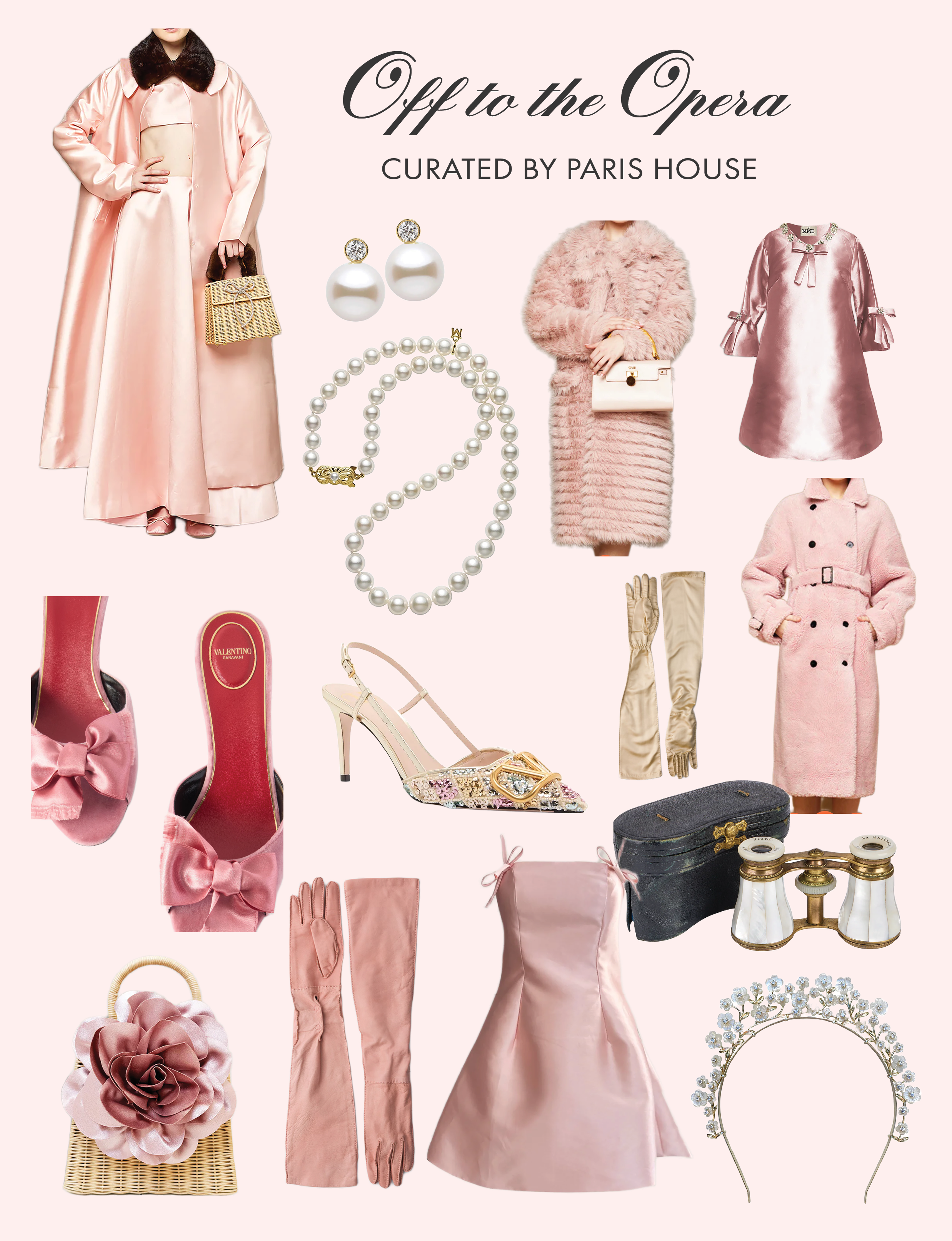Off to the Opera, clothing and accessories to wear going out, curated by Paris House