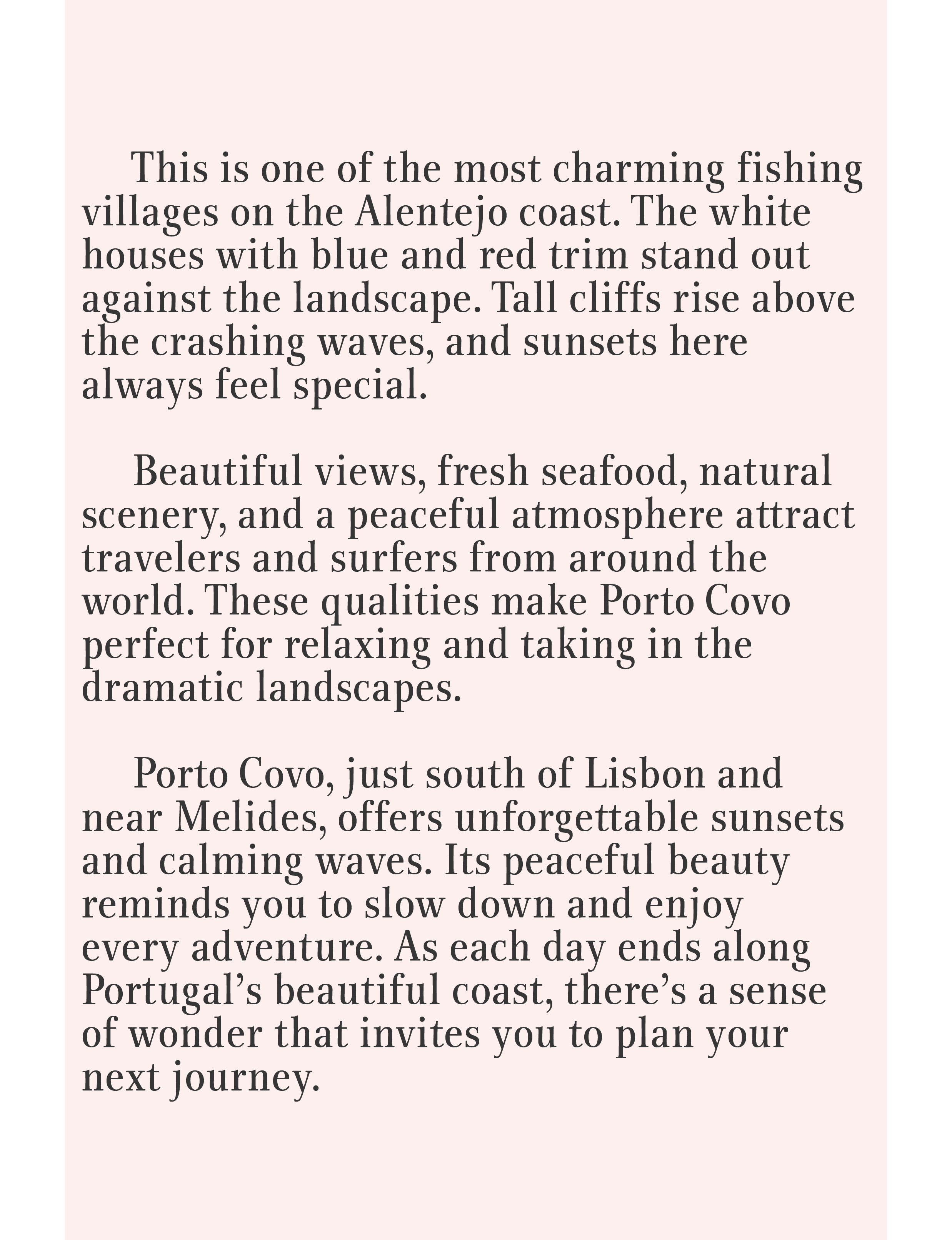 about Porto Covo Portugal on the Alentejo coast