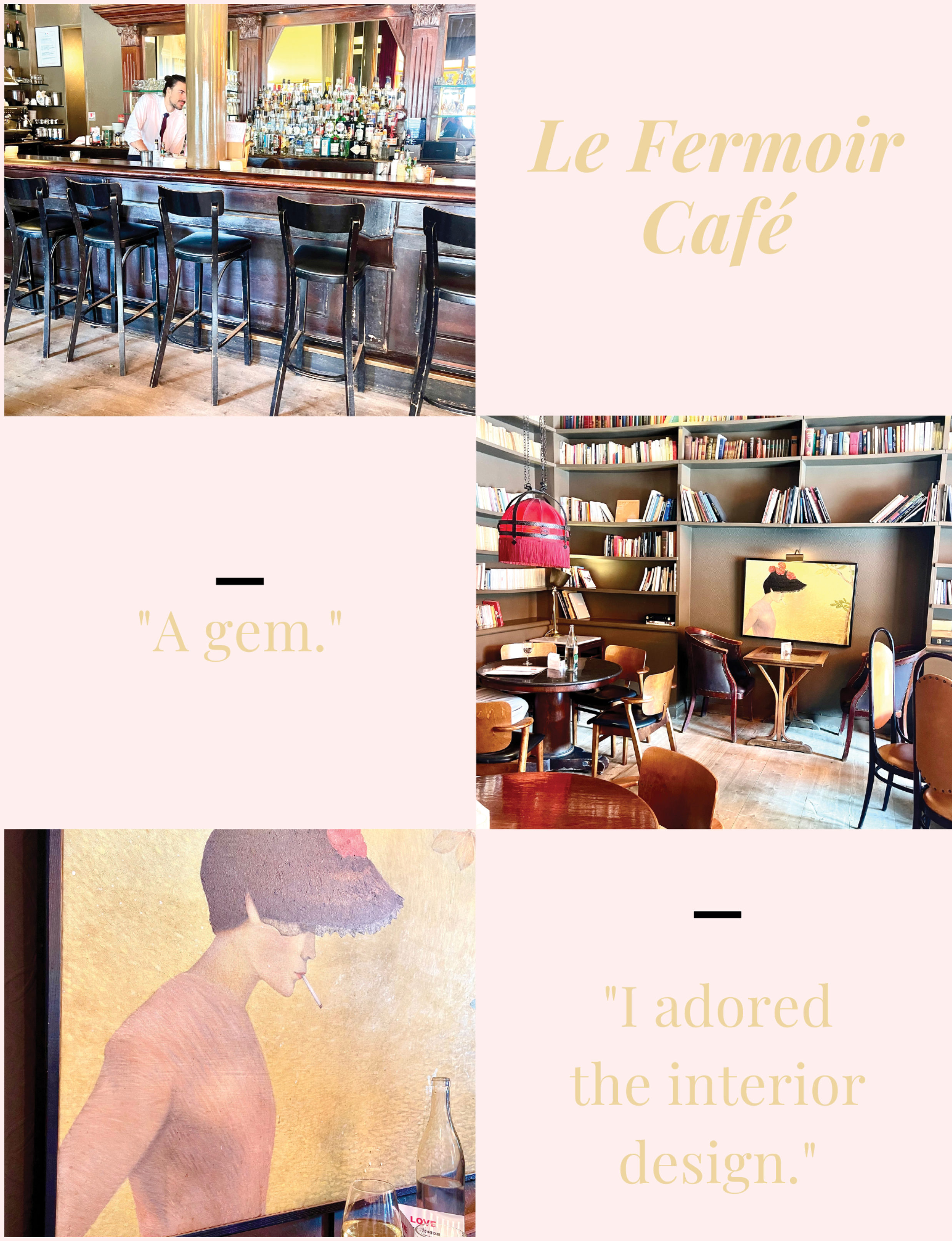 collage of Le Fumoir in Paris France featuring a stylish bar, library room, and painting