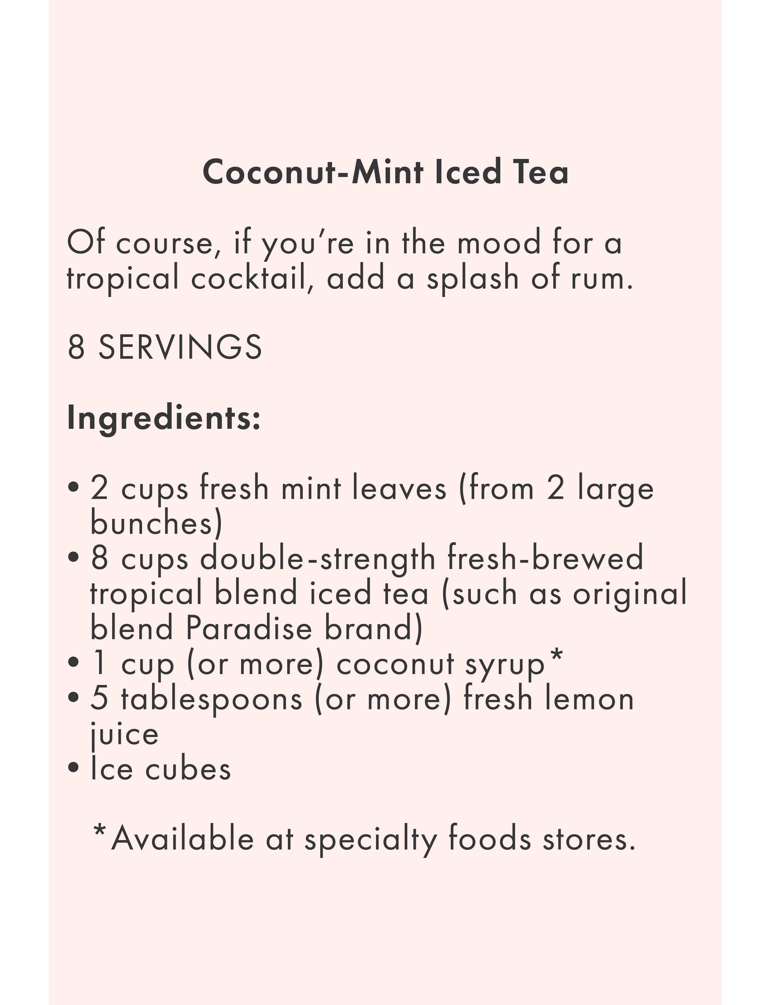 recipe ingredients for coconut mint iced tea