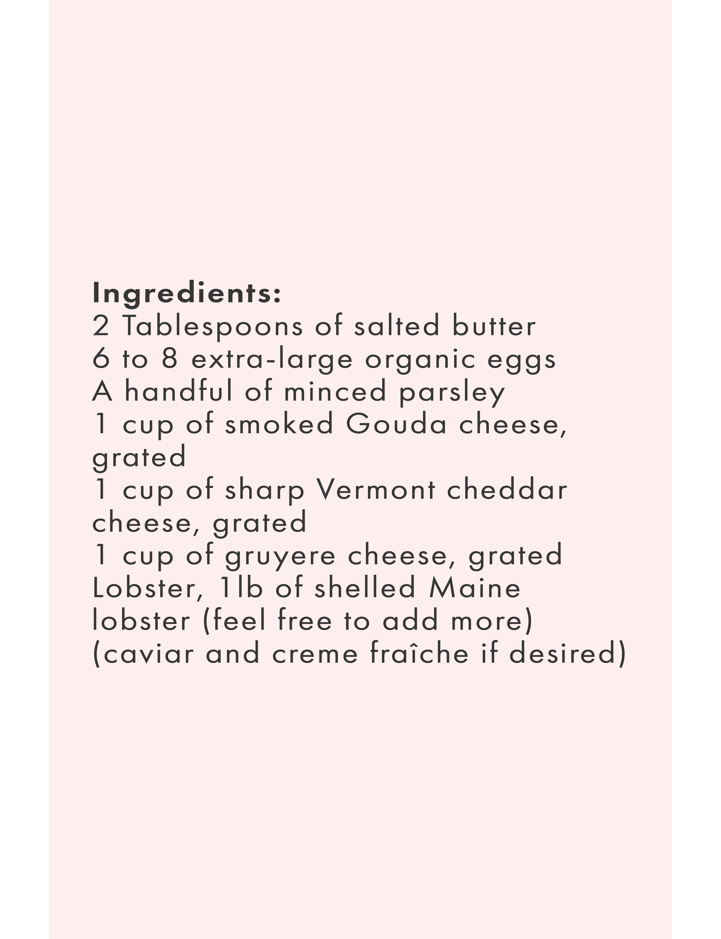 Ingredients for Lobster Omelette recipe