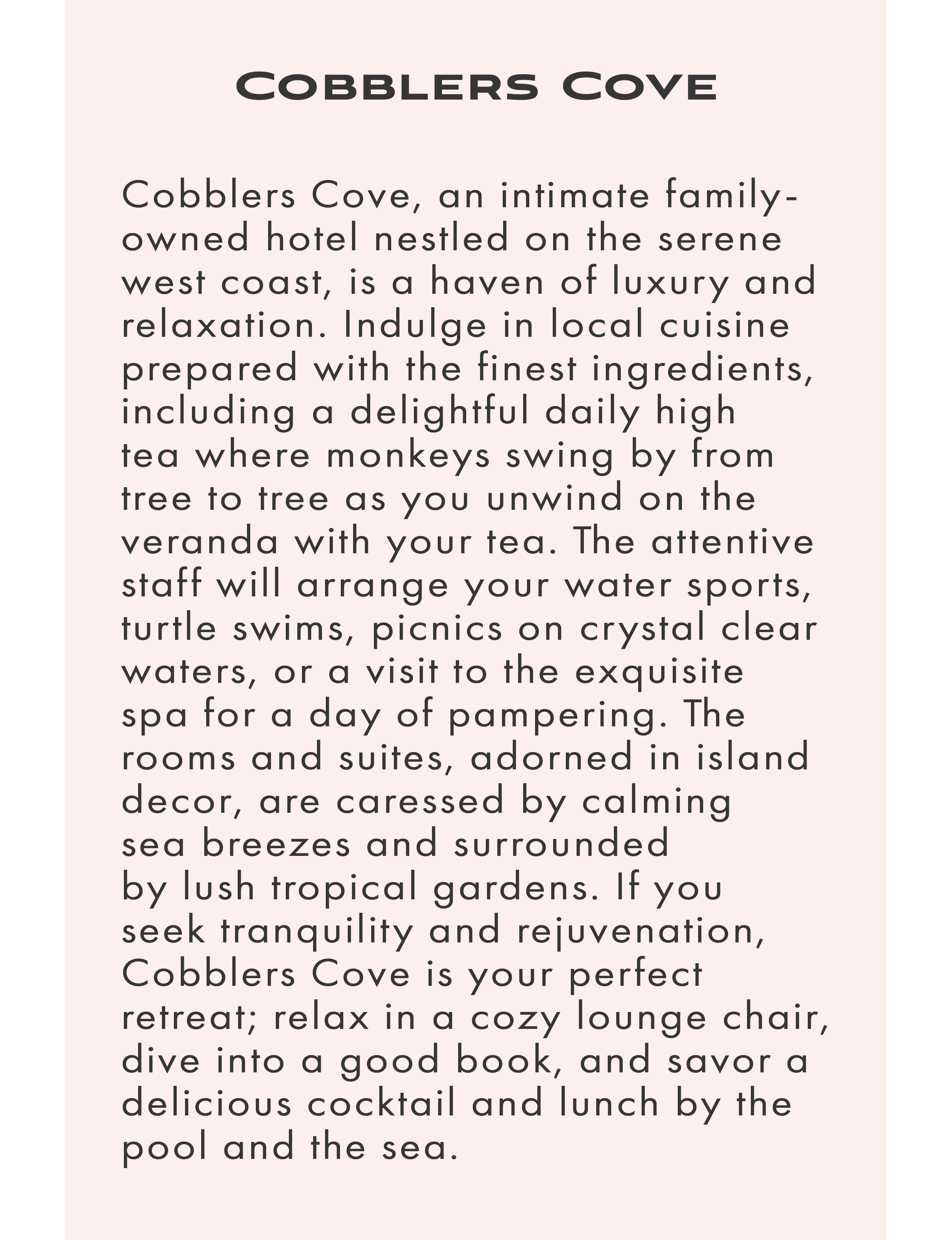 About Cobblers Cove Barbados