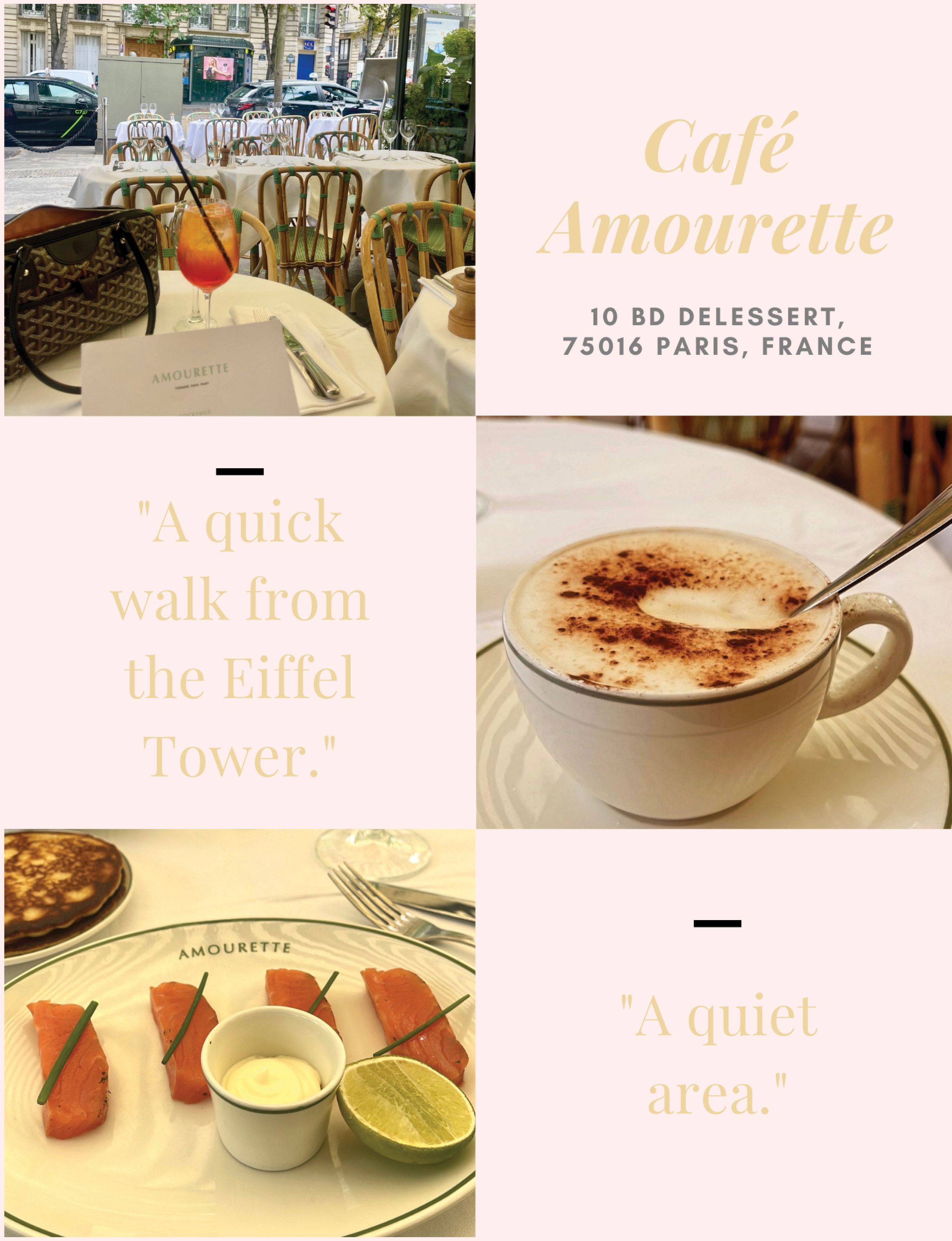 cocktails coffee and salmon at about Café Amourette in Passy