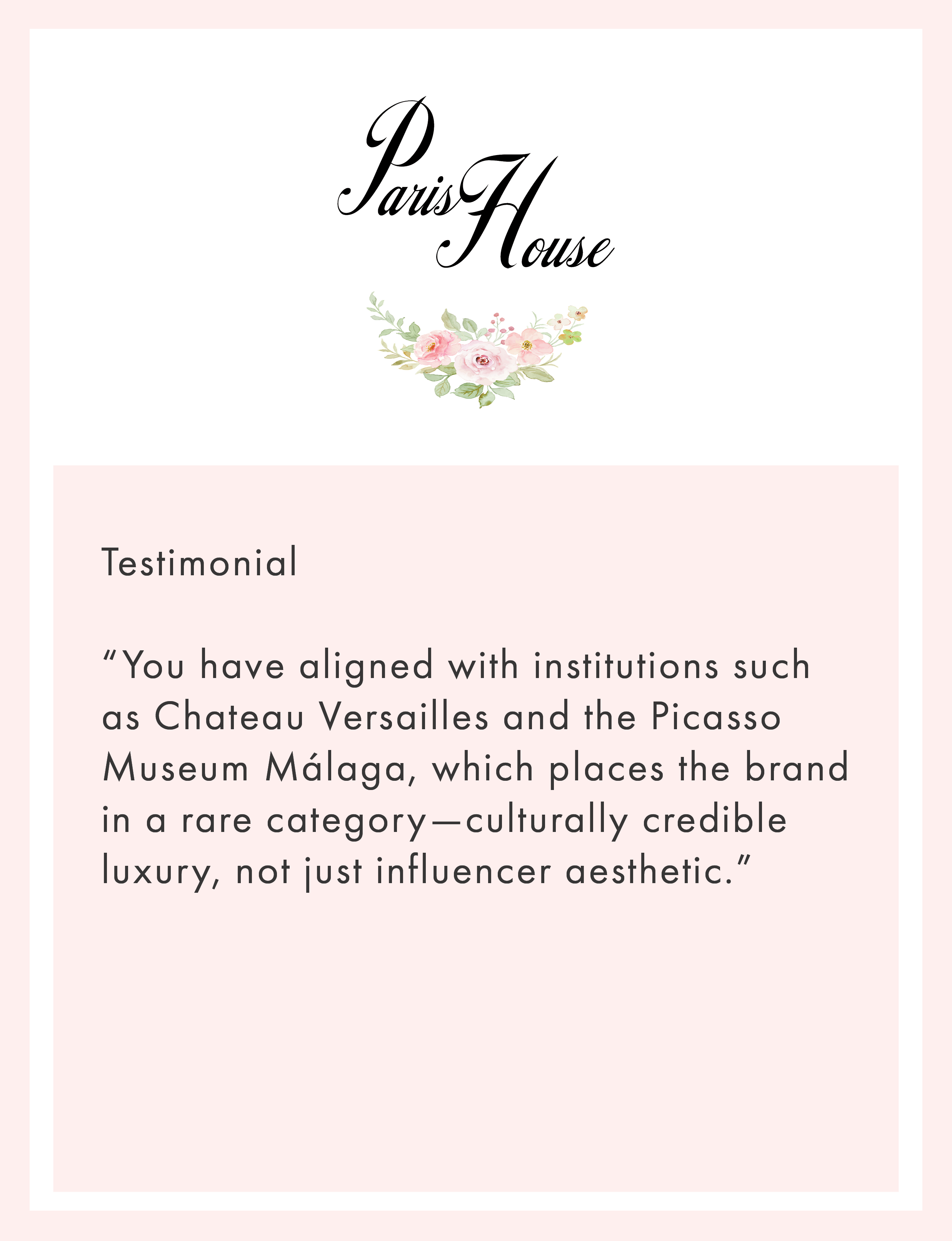 Testimonial for The Paris House luxury lifestyle
