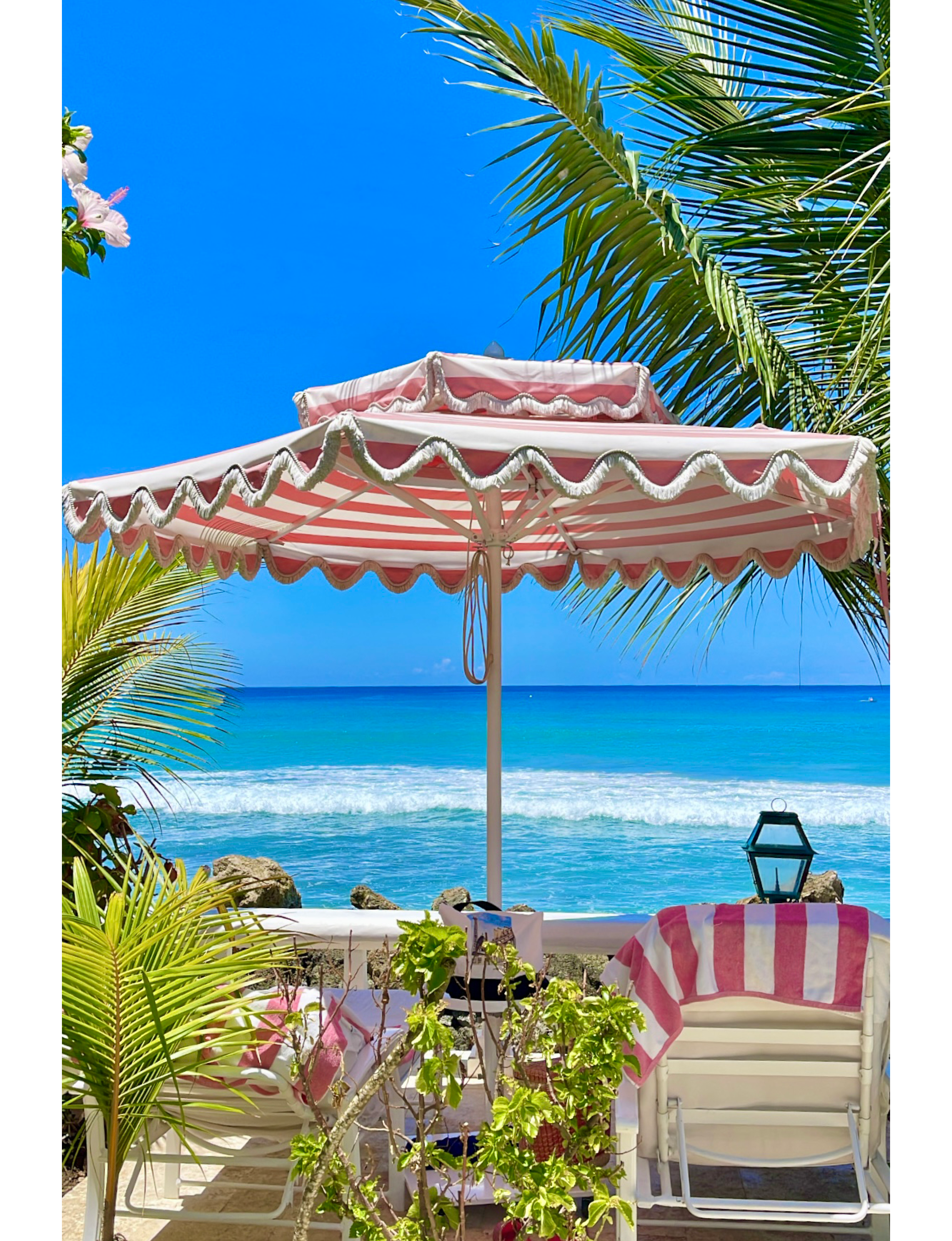 Cobblers Cove Speightstown Barbados ocean view pink umbrella