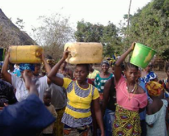 Left: Drinking untreated water is a common practise in Sierra Leone. When available, women and children have to walk very long distances to fetch clean water, if available at all.