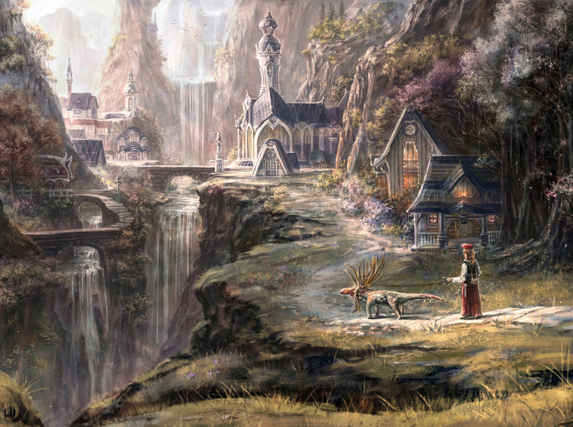 The roofs of Denquien (Cortin) are instantly recognisable for their blue slate. A peripheral scion of Calais, Denquien possesses the capacity for agrarian self-sufficiency at a pinch. It also taps its neighbourhood’s maze of rapids, rivulets, and falls for much of its power, rosters its own sentries, and runs two of its own oegels — thus needing very little from the Citadel. Accessing Denquien’s gondola station — its only link to the civic grid, save for some very taxing footpaths — does however mean a good half-hour of walking. Its ninety-six residents have not agitated for firmer connections to Calais proper, and seem content to light their own parallel but quaintly distinct path through the darkness of Carentan.