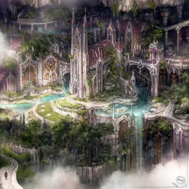 EAVES of LAMPENBOTANIA. One of the grand, perennial draws of deep Calais is, that when the mists part you cannot fully know what quaint new wonders might be disclosed. Here we glimpse the edge of Lampenbotania - the cool, damp, rocky underworld that 