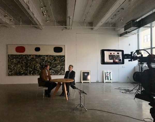Dr. Kent Minturn and Gottlieb Foundation Executive Director Sanford Hirsch, being filmed Shown in the background, L to R: GROUNDSCAPE, 1956, oil on canvas,84 x 144 “ GREEN DREAM, 1967, acrylic on paper,24 x 19 “ BURST (FIRST STATE), 1974, acrylic on paper,23 7/8 x 18 " ©Adolph and Esther Gottlieb Foundation/Licensed by ARS, NY, NY⠀ The full exhibition video can be viewed here .