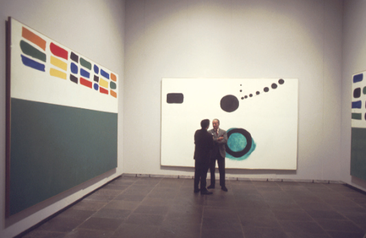 Adolph Gottlieb at the Whitney Museum with Stewart Kranz, 1968 Shown: Units #2, Azimuth, Units #3 Photo by Michael Fredericks Art ©Adolph and Esther Gottlieb Foundation/Licensed by ARS, NY, NY