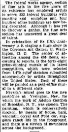 An announcement of the mural's commission in the Reno Evening Gazette, November 1939.