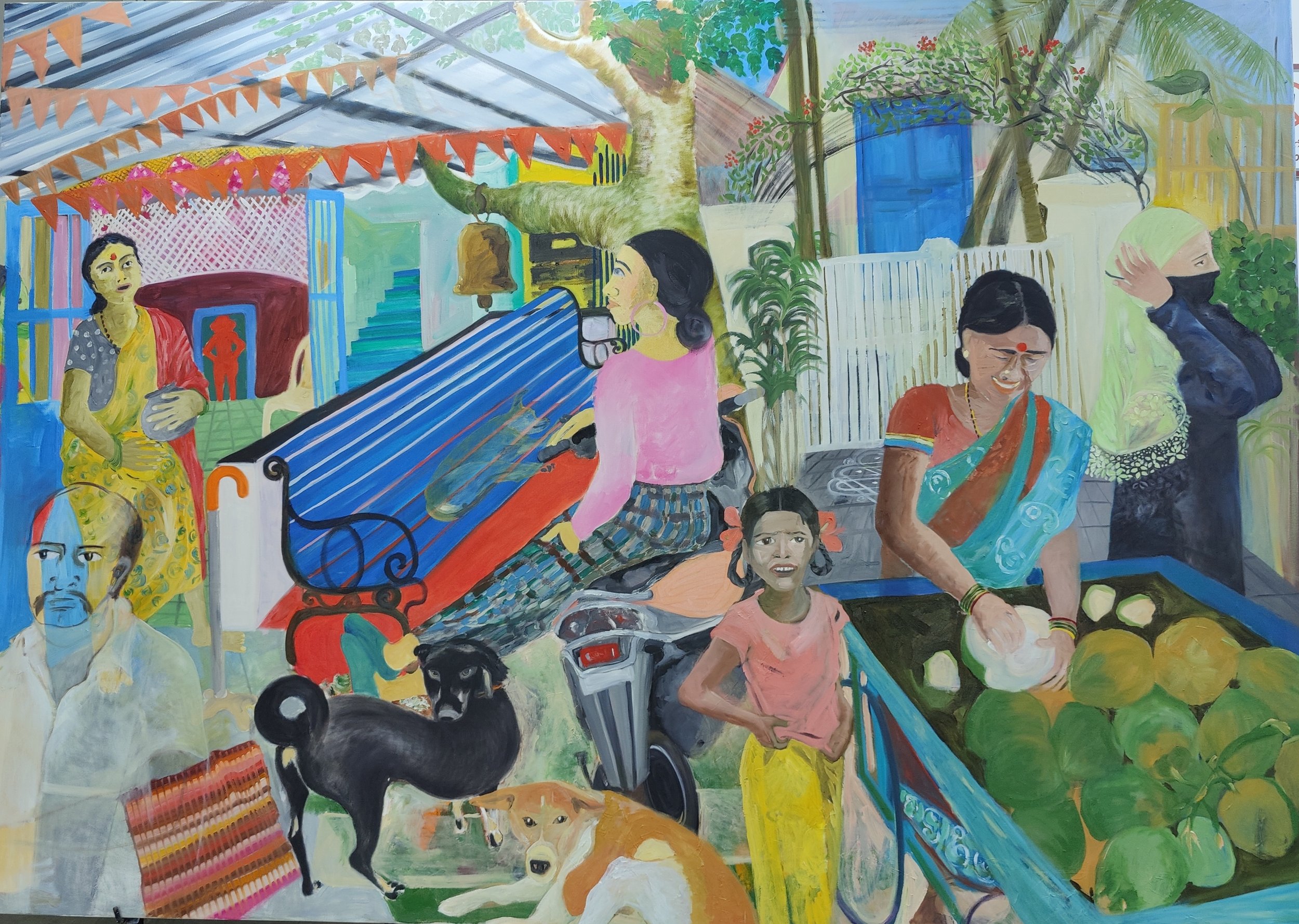   Sashirekha Rajashekar   Bangalore, India @the_drawing.room    A Day in Mumbai , 2022  Oil on canvas  97.2 x 69.6 inches   Sashirekha Rajashekar has been a practicing visual artist for the last 28 years. She studied at Chitrakala Parishat, College o