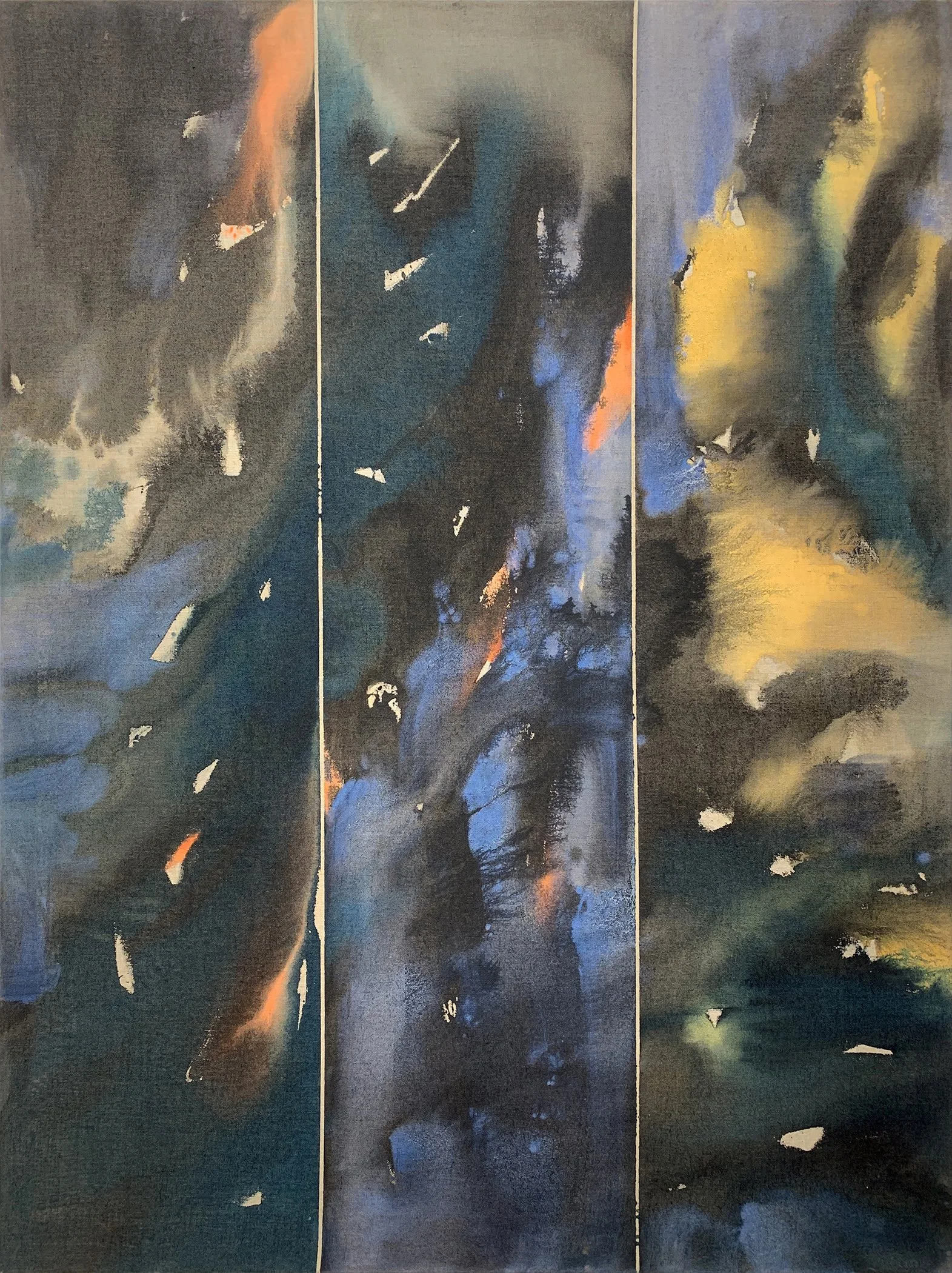   Agathe de Bailliencourt   Berlin, Germany  @agathedebailliencourt     72 – 10.05.23 After DL , 2023  Acrylic painting on raw linen canvas  79 x 59 inches   Agathe de Bailliencourt was born in Paris and graduated from Ecole Boulle in 1998.   She has