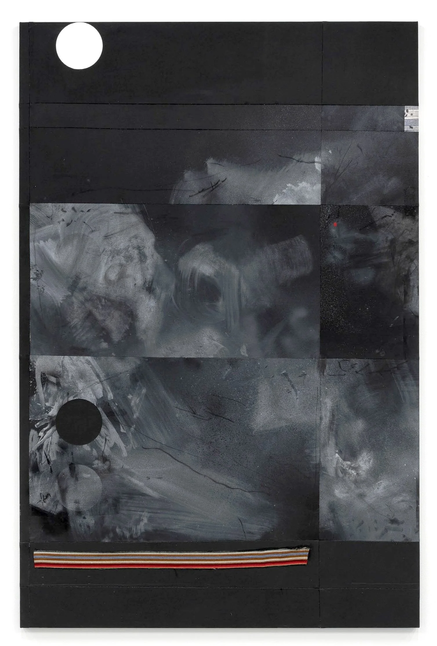   Blake Rayne&nbsp;  Brooklyn, NY&nbsp;  @blake_rayne_    Reserve (001.11.12.2025) , 2025 Oil, acrylic, spray paint, graphite powder, fabric on canvas 44 x 34 inches&nbsp;  Born in Lewes, DE, Blake Rayne moved to New York after earning a BFA from Cal