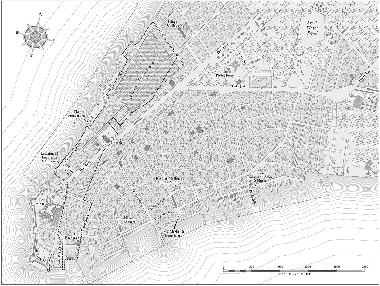 Manhattan in 1777, also for Washington’s Spies, by Alexander Rose (© Bantam Dell 2007), likewise drawn to emulate a particular eighteenth century original.