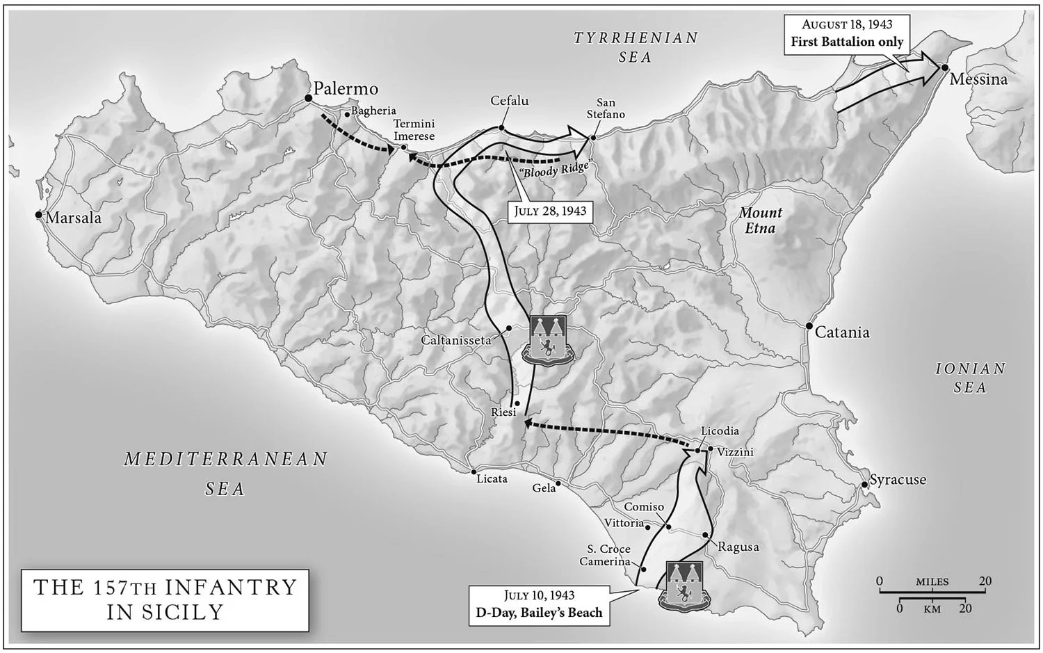 One of thirteen maps for The Liberator, by Alex Kershaw (Crown, 2012). Map copyright © Alex Kershaw. Liberator describes the World War II route of the 157th Infantry from Sicily, to Salerno, Anzio, and Rome, then up the Rhône Saone valley, through the Vosges, and finally into Bavaria and Dachau.