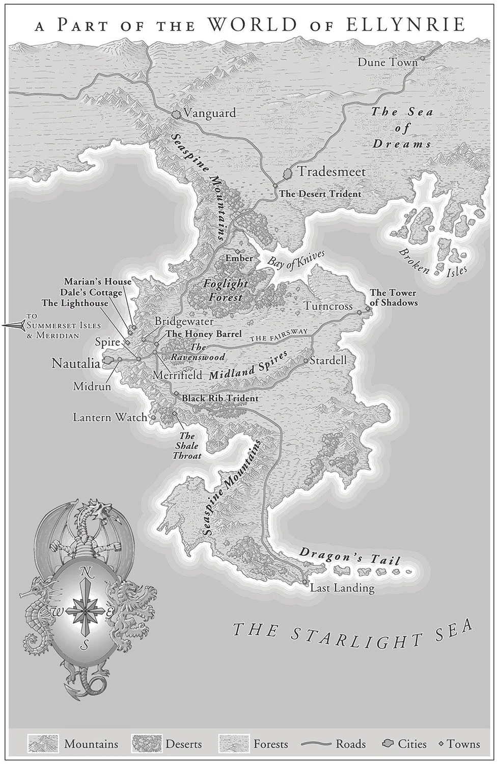 For Tower of Shadows, by Drew C. Bowling (Del Rey, 2006). Another imaginary world, developed from the author's sketch. Map copyright © Drew C. Bowling.