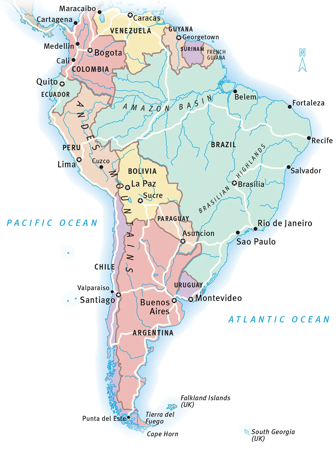 Map of South America for the tour operator Travel Impressions. Map copyright © David Lindroth Inc. These maps appear in their printed brochures and online.