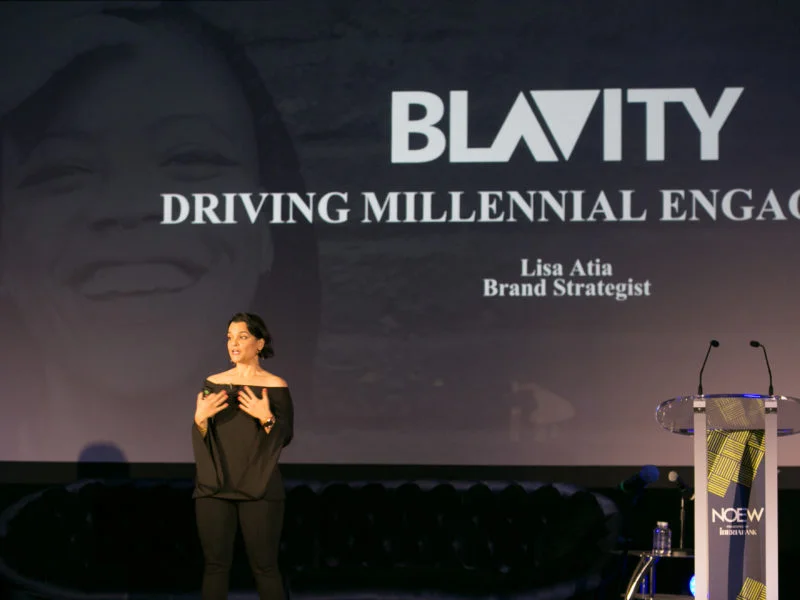 Lisa at New Orleans Entrepreneur Week in 2017 presenting on a keynote on communications and brand strategy. [The Distillery.]