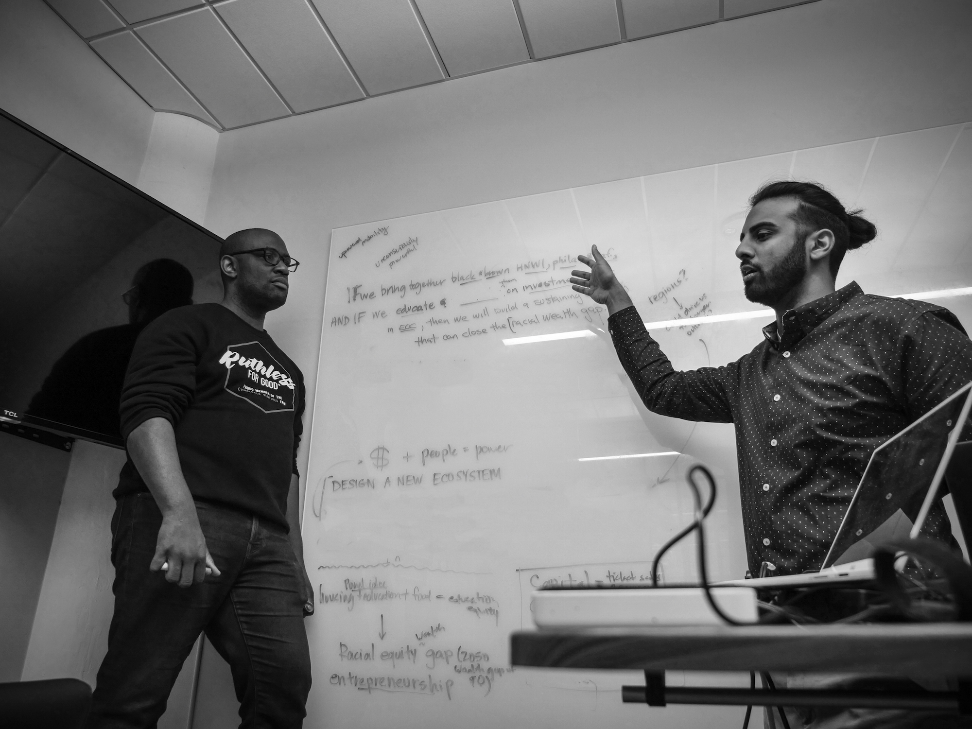 Riyaz in a strategy meeting with CEO Aaron. Photo by Muhammad Lila (intro to him coming in the next few weeks!)