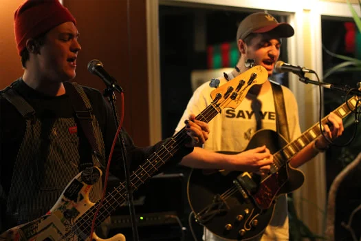 Mike Lynaugh (left) and Jack Ratajczak (right) playing together. Courtesy of Nosebleeds. Photo taken by Sara Soroko.